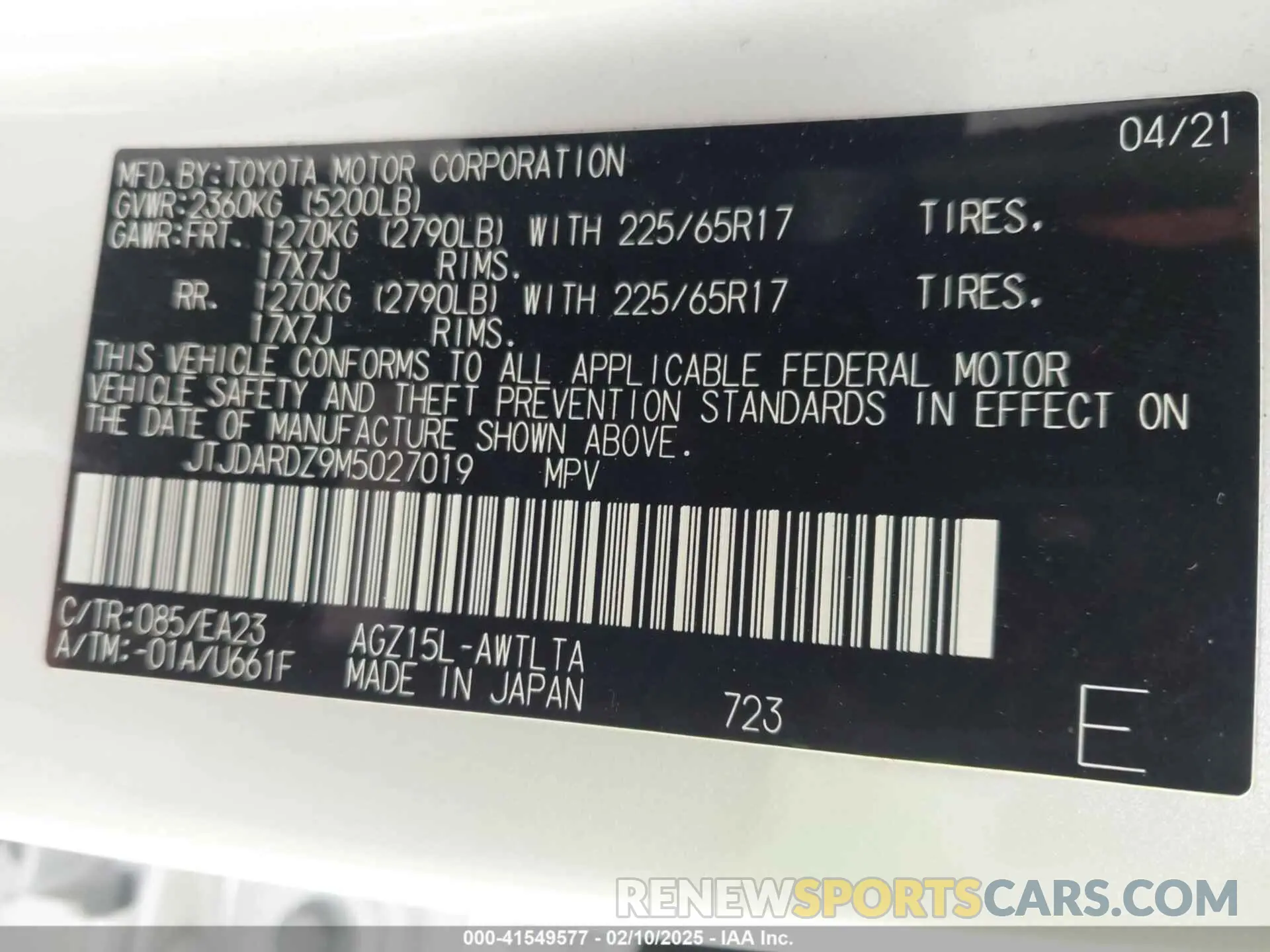 9 fotografías del automóvil dañado JTJDARDZ9M5027019 LEXUS NX 300 2021