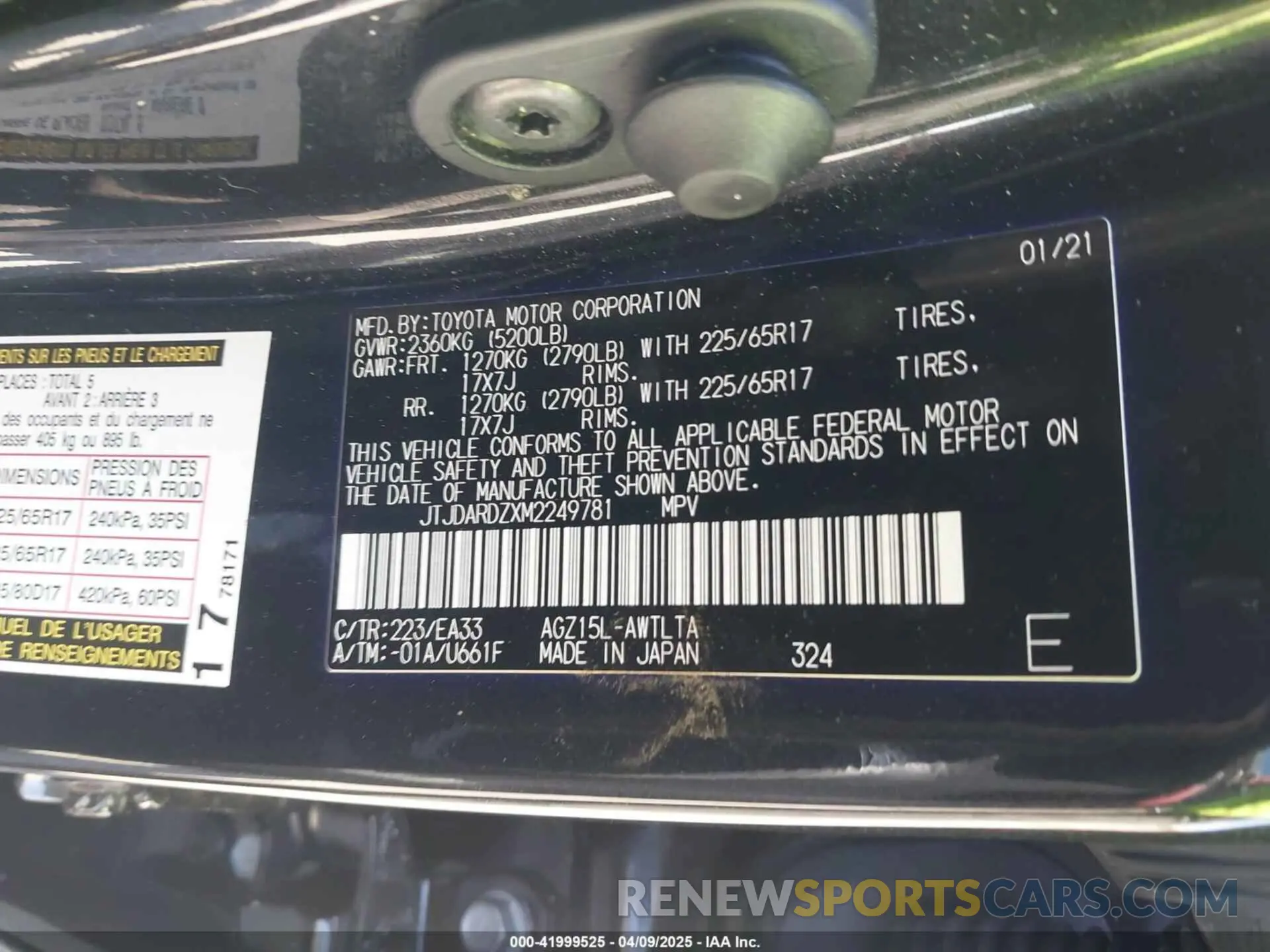 9 fotografías del automóvil dañado JTJDARDZXM2249781 LEXUS NX 300 2021