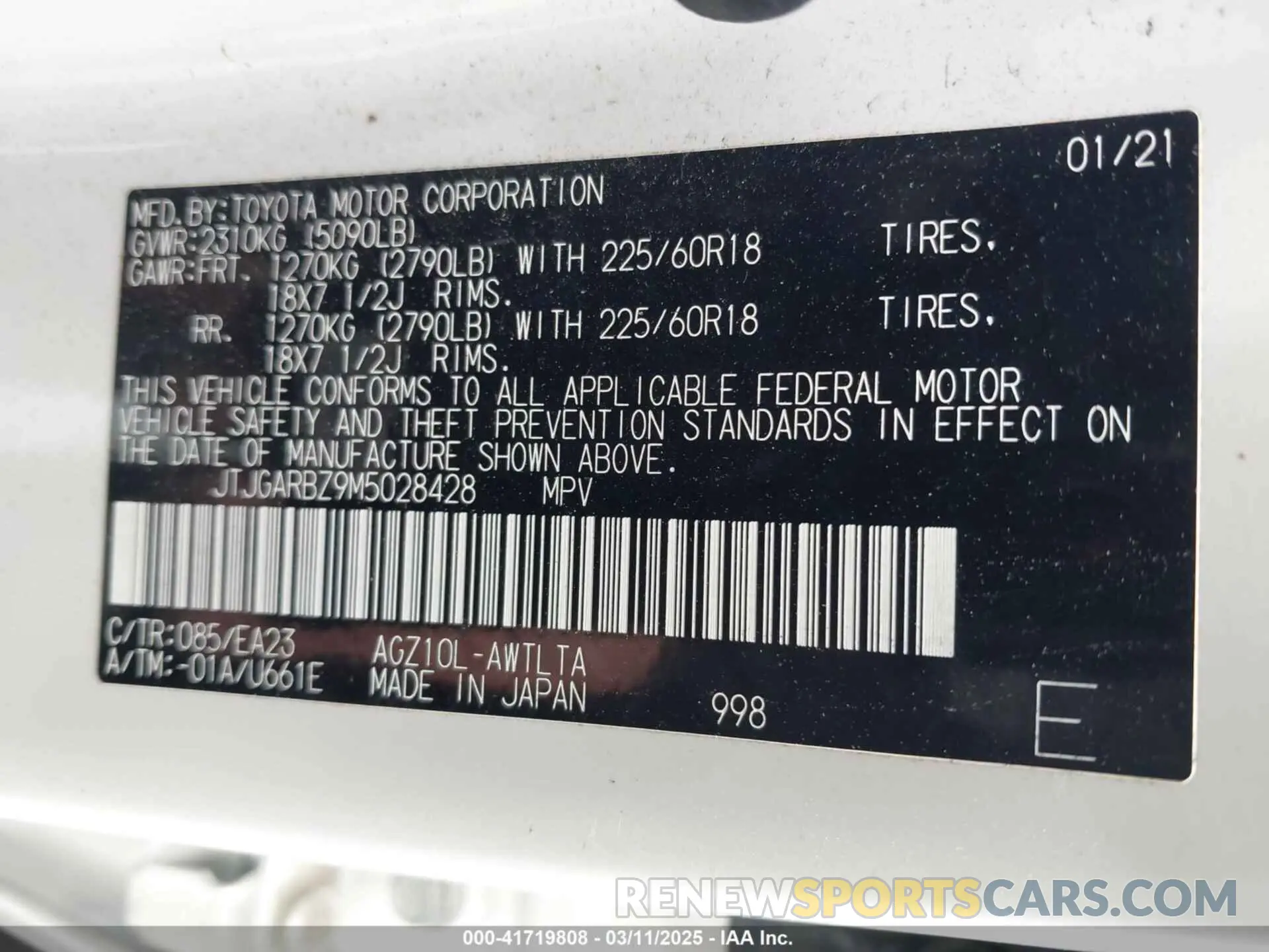 9 fotografías del automóvil dañado JTJGARBZ9M5028428 LEXUS NX 300 2021