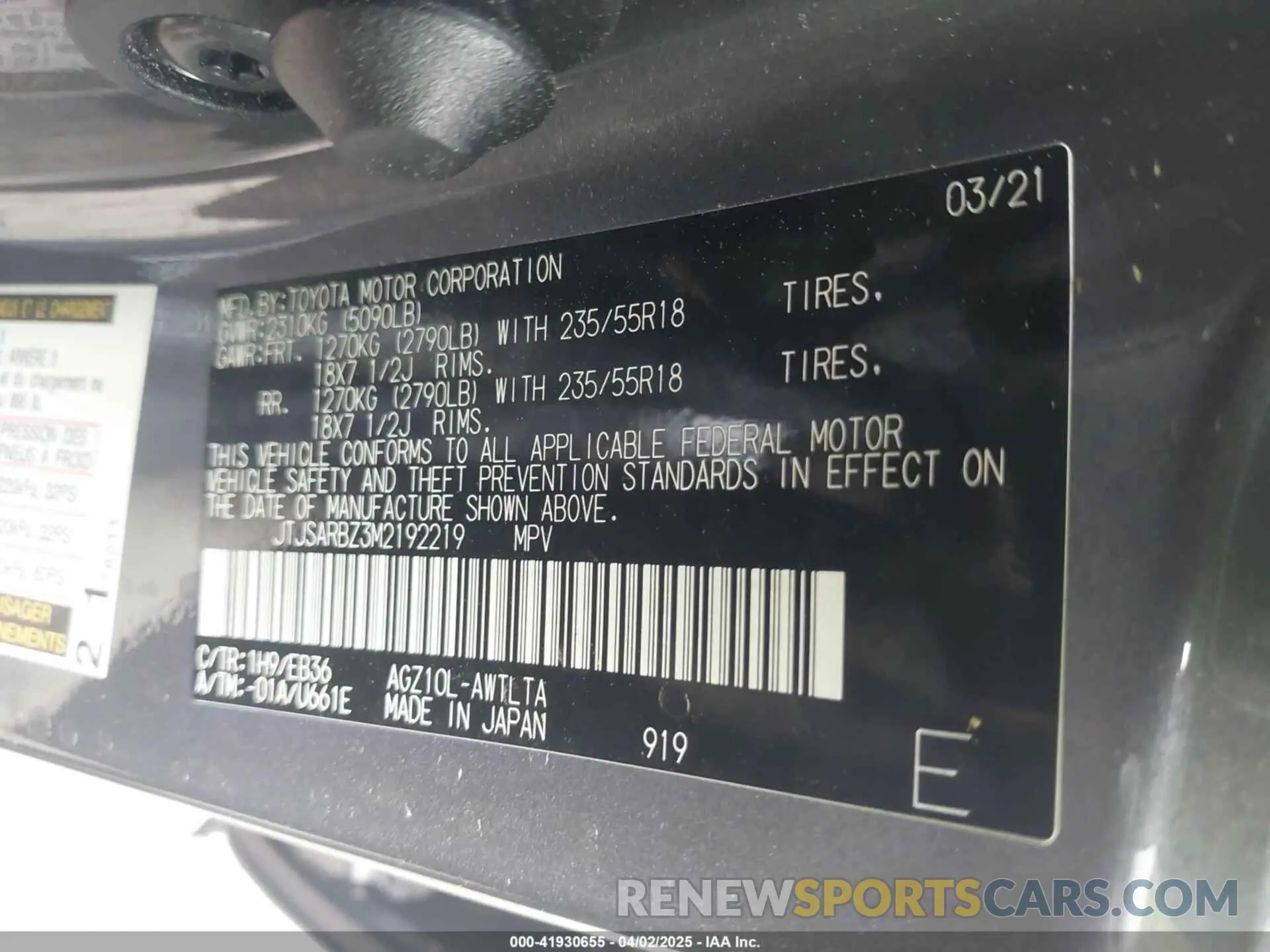 9 fotografías del automóvil dañado JTJSARBZ3M2192219 LEXUS NX 300 2021