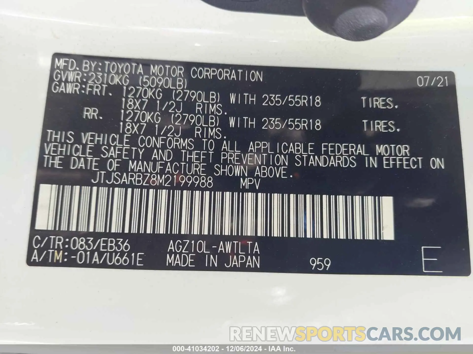 9 fotografías del automóvil dañado JTJSARBZ8M2199988 LEXUS NX 300 2021