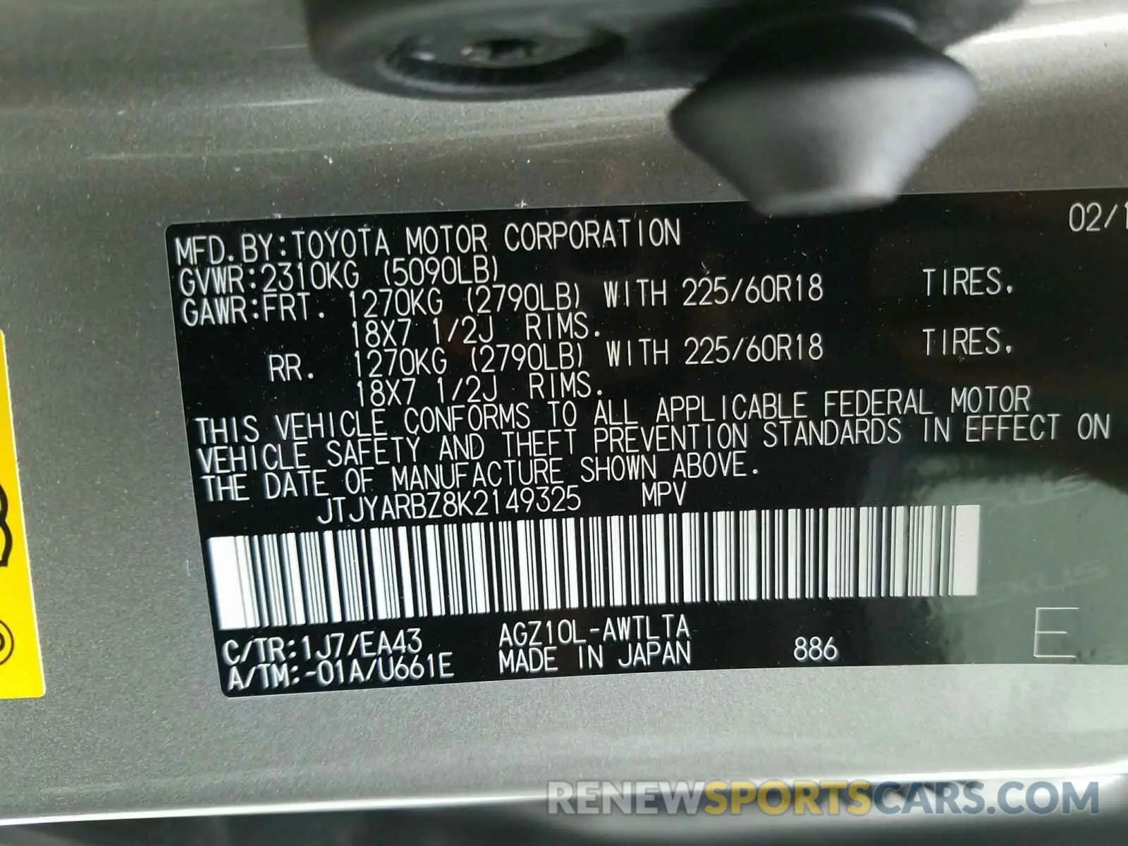 10 fotografías del automóvil dañado JTJYARBZ8K2149325 LEXUS NX 300 BAS 2019