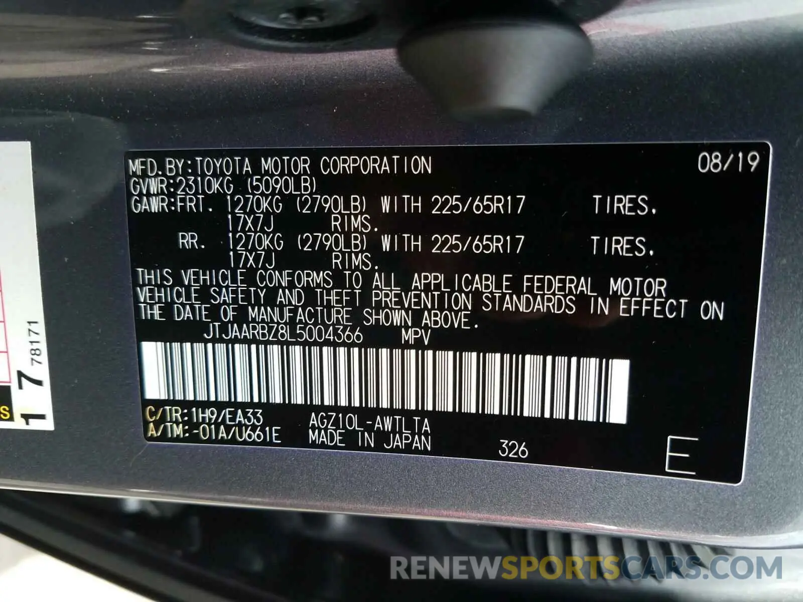 10 fotografías del automóvil dañado JTJAARBZ8L5004366 LEXUS NX 300 BAS 2020
