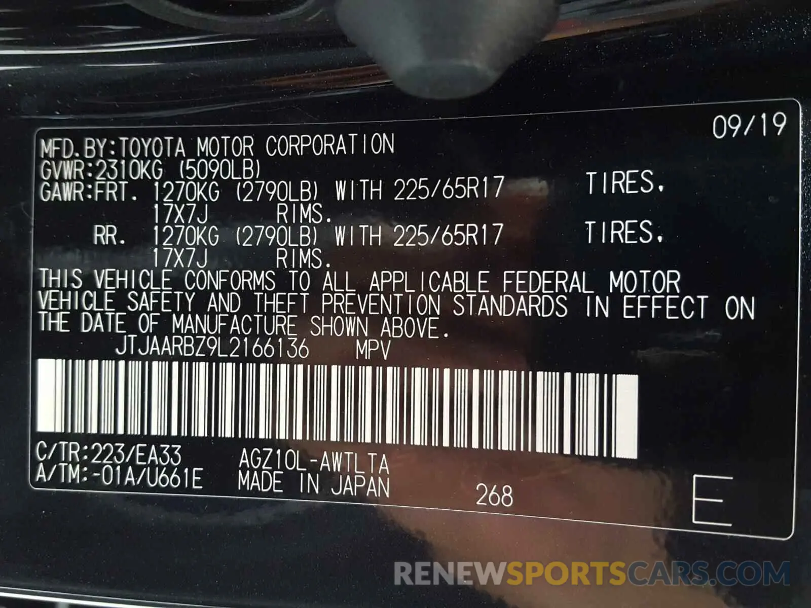 10 fotografías del automóvil dañado JTJAARBZ9L2166136 LEXUS NX 300 BAS 2020