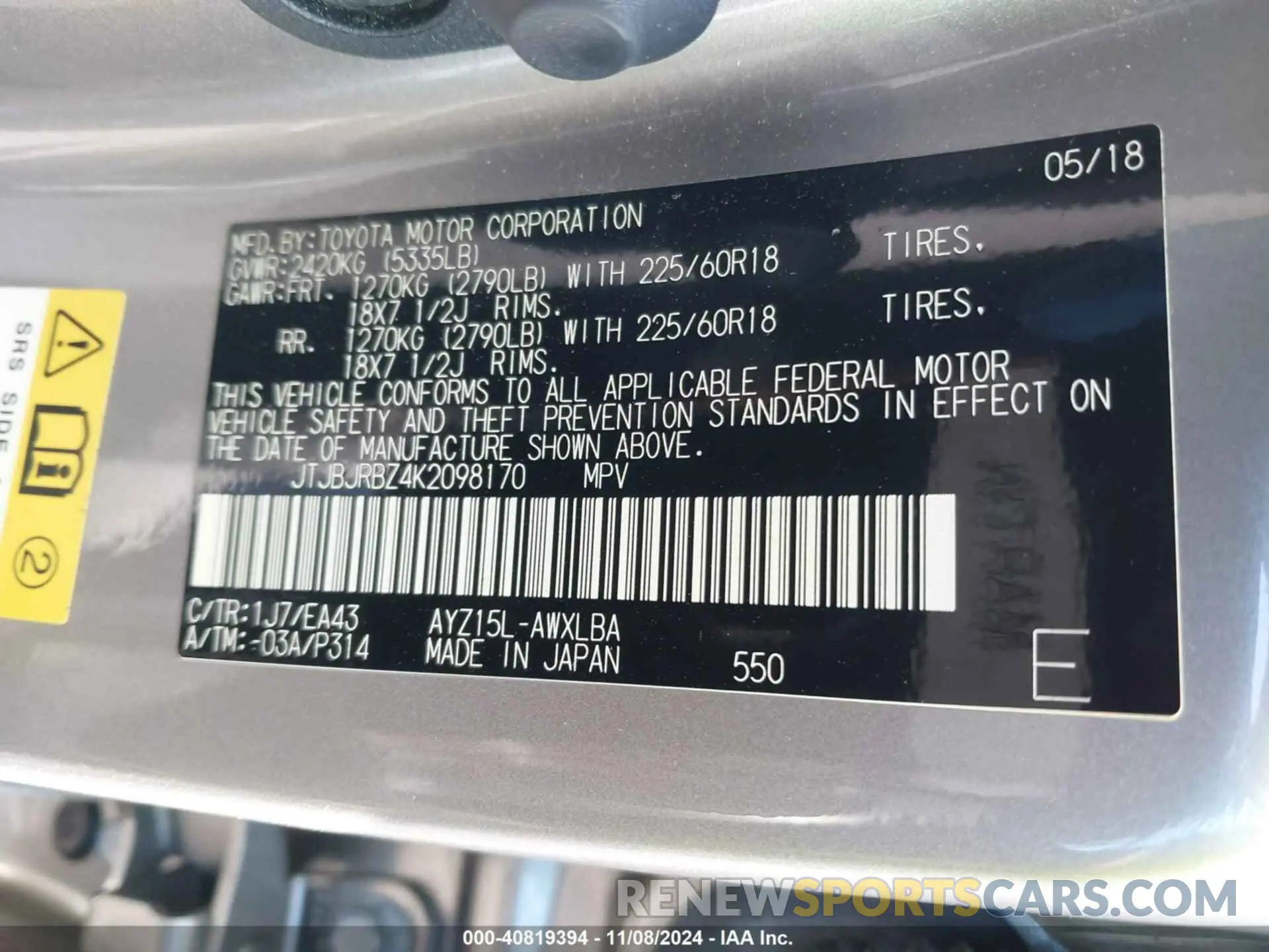 9 fotografías del automóvil dañado JTJBJRBZ4K2098170 LEXUS NX 300H 2019