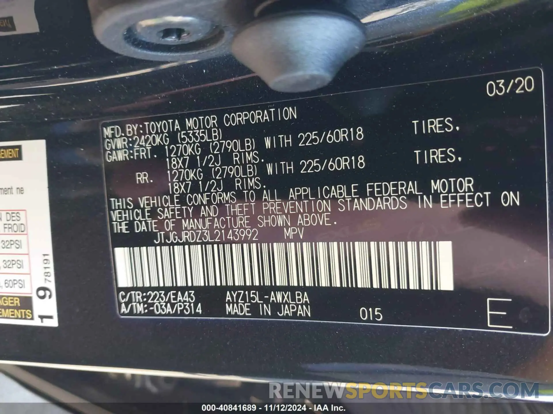 9 fotografías del automóvil dañado JTJGJRDZ3L2143992 LEXUS NX 300H 2020