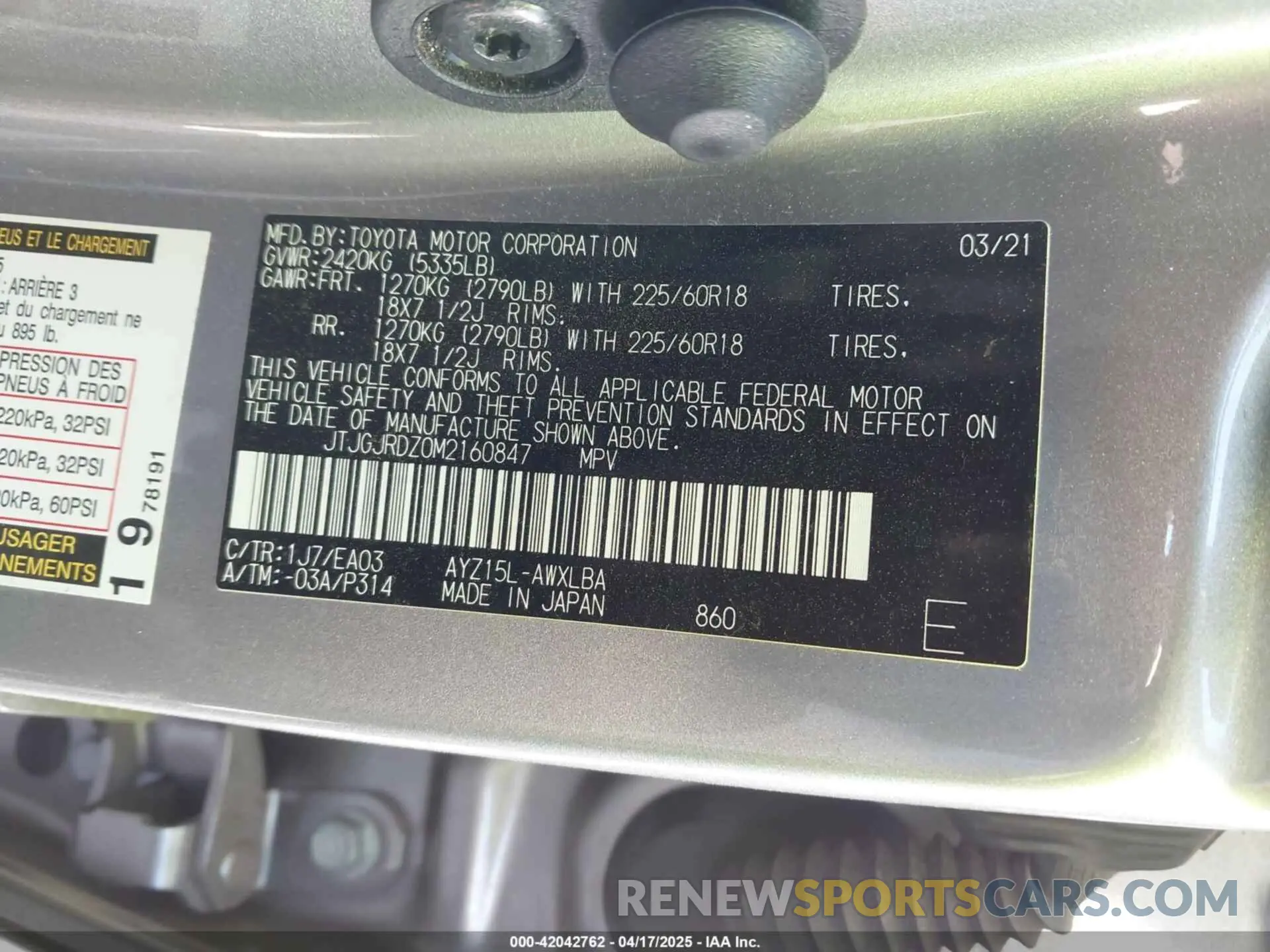 9 fotografías del automóvil dañado JTJGJRDZ0M2160847 LEXUS NX 300H 2021