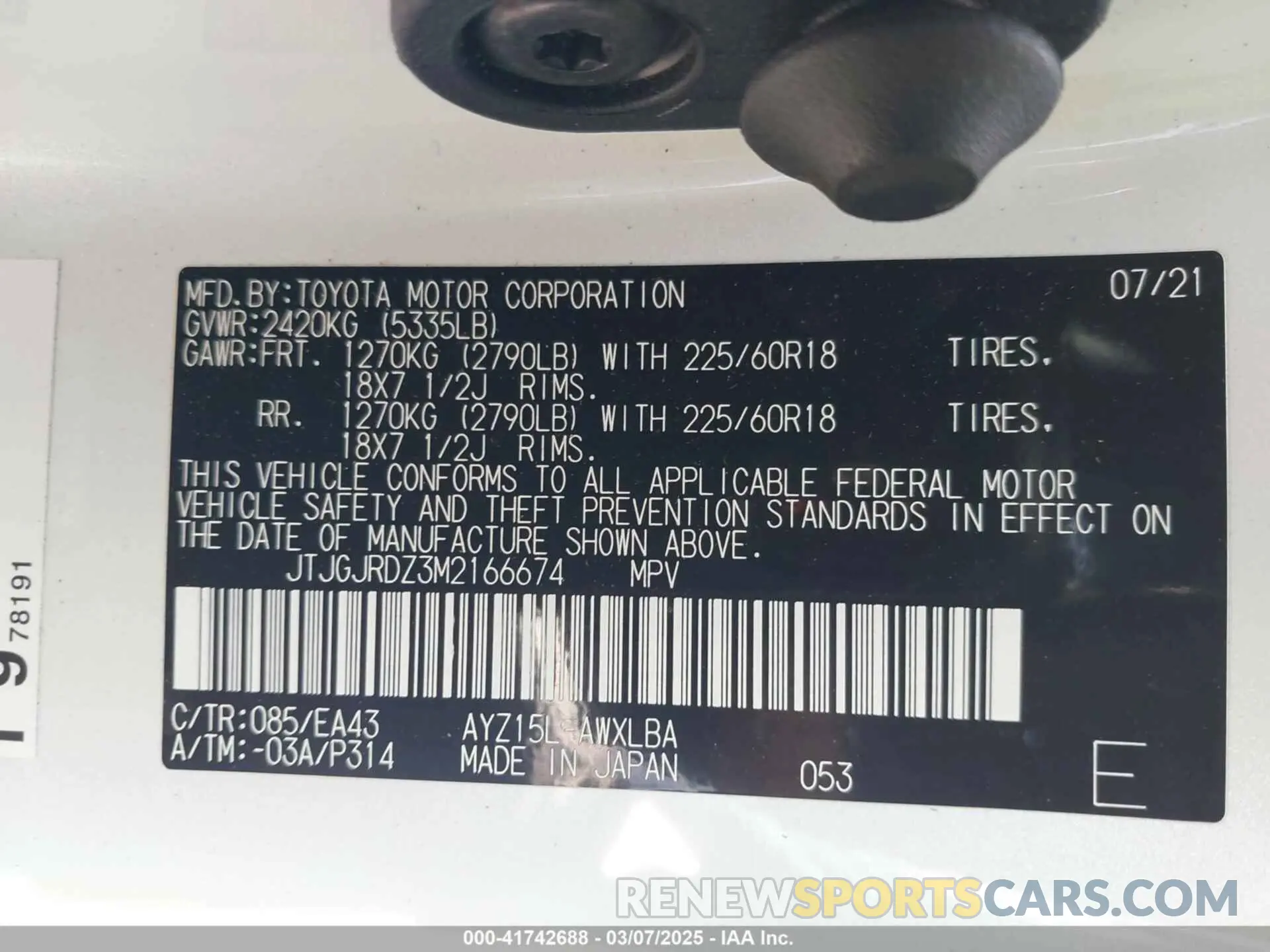 9 fotografías del automóvil dañado JTJGJRDZ3M2166674 LEXUS NX 300H 2021