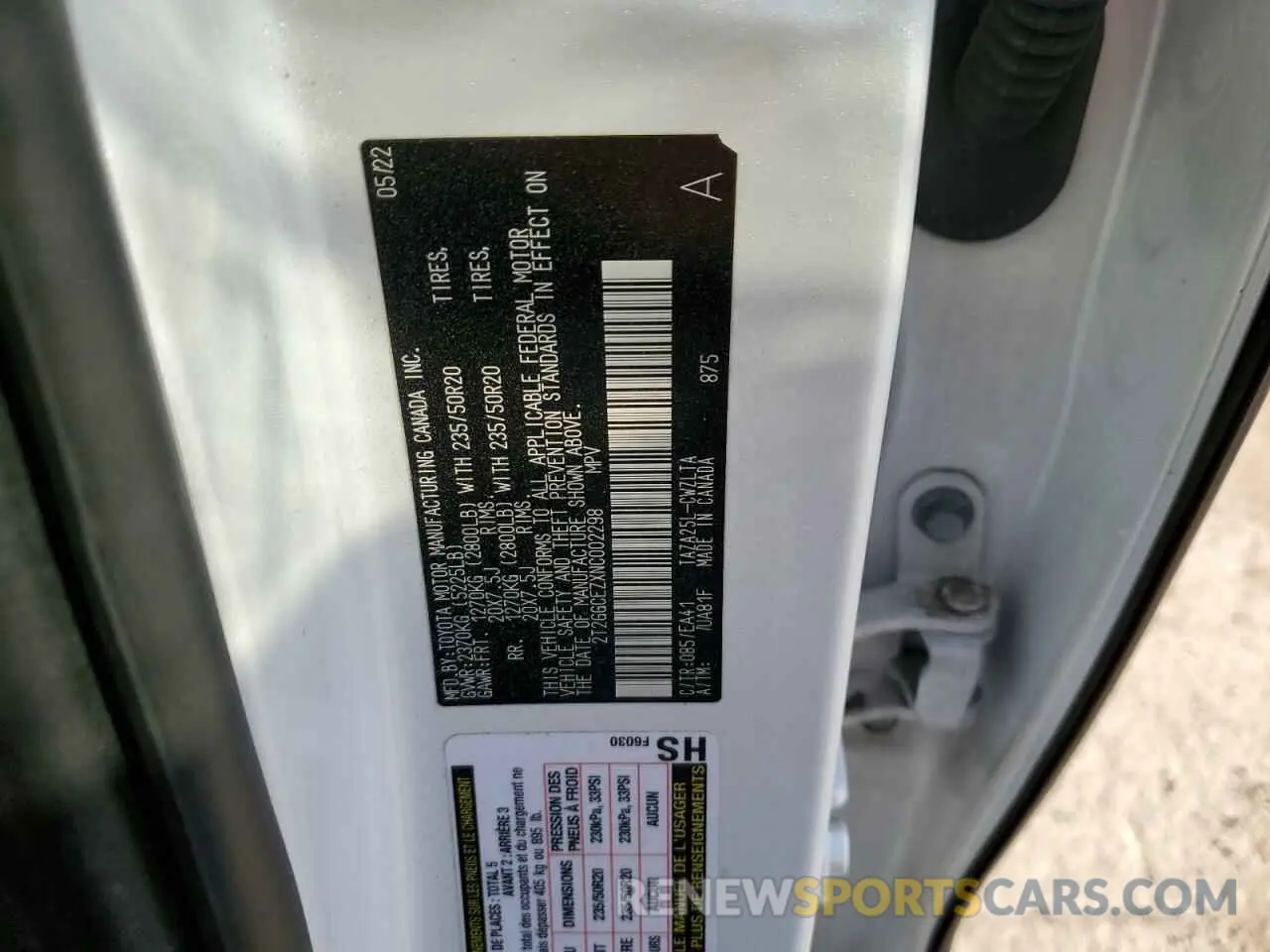 13 fotografías del automóvil dañado 2T2GGCEZXNC002298 LEXUS NX 350 2022