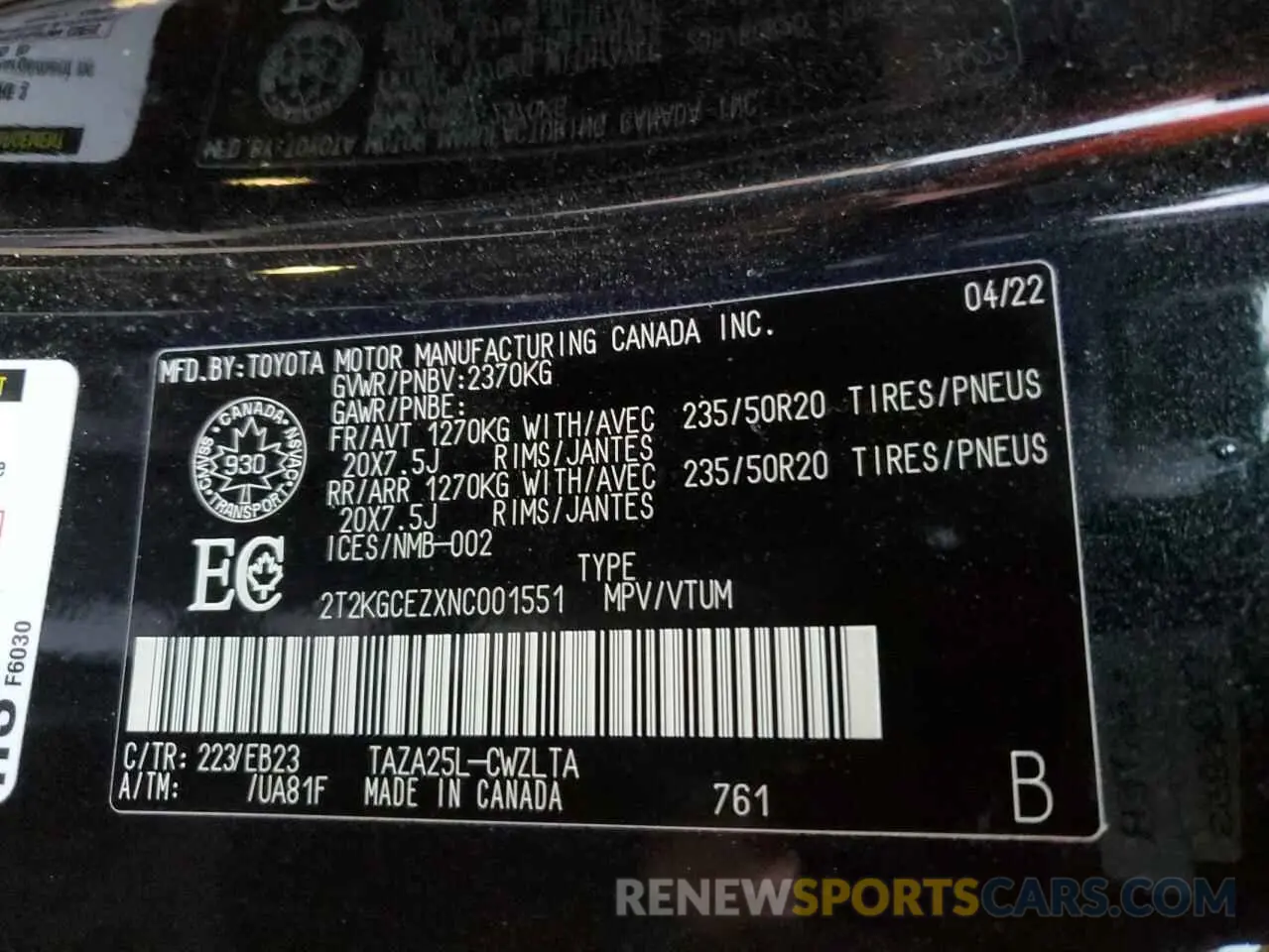13 fotografías del automóvil dañado 2T2KGCEZXNC001551 LEXUS NX 350 2022