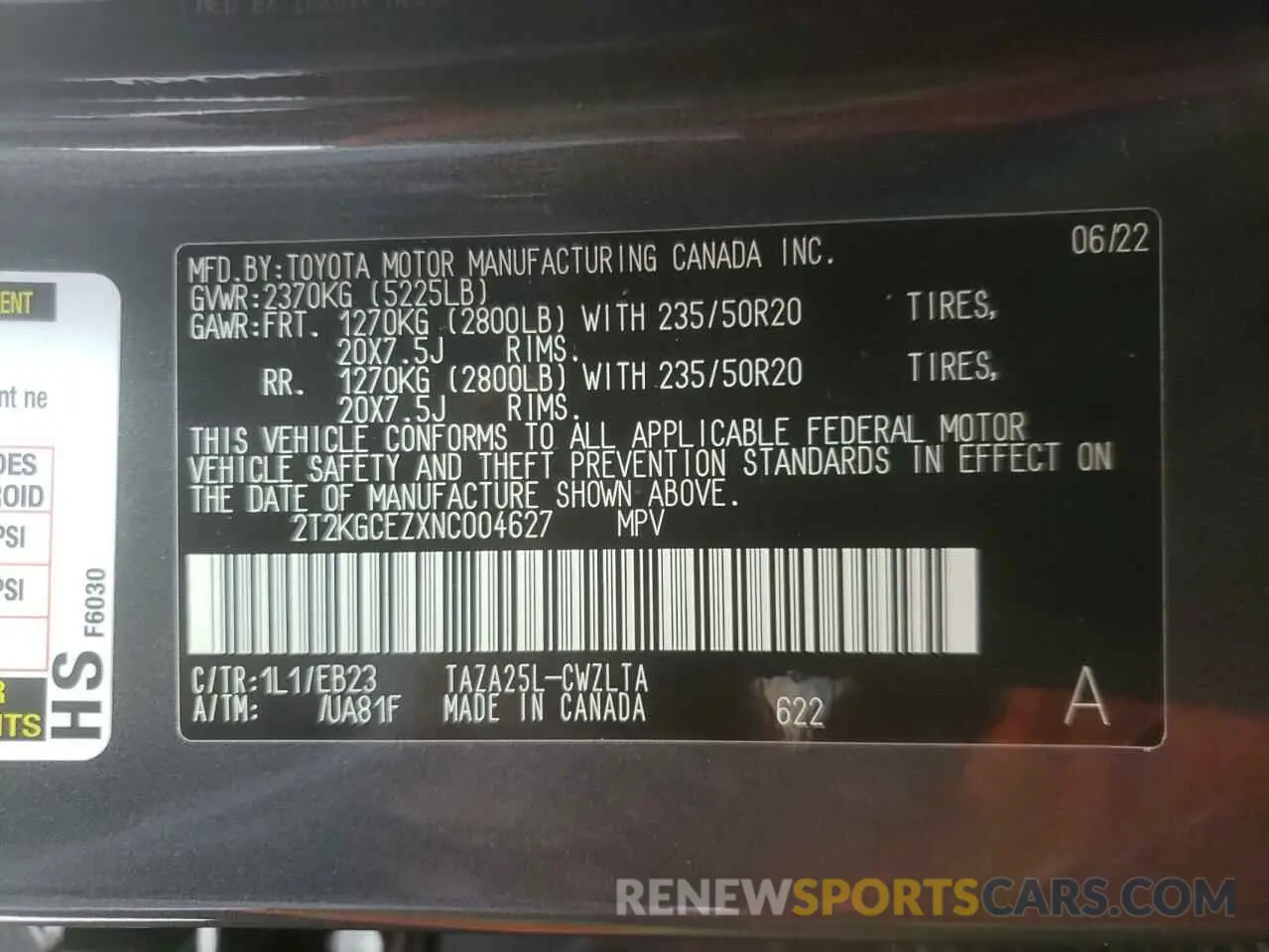 10 fotografías del automóvil dañado 2T2KGCEZXNC004627 LEXUS NX 350 2022