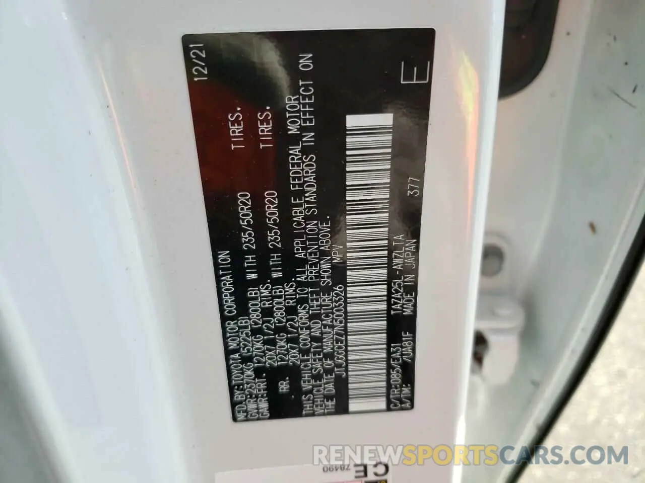 10 fotografías del automóvil dañado JTJGGCEZ7N5003326 LEXUS NX 350 2022