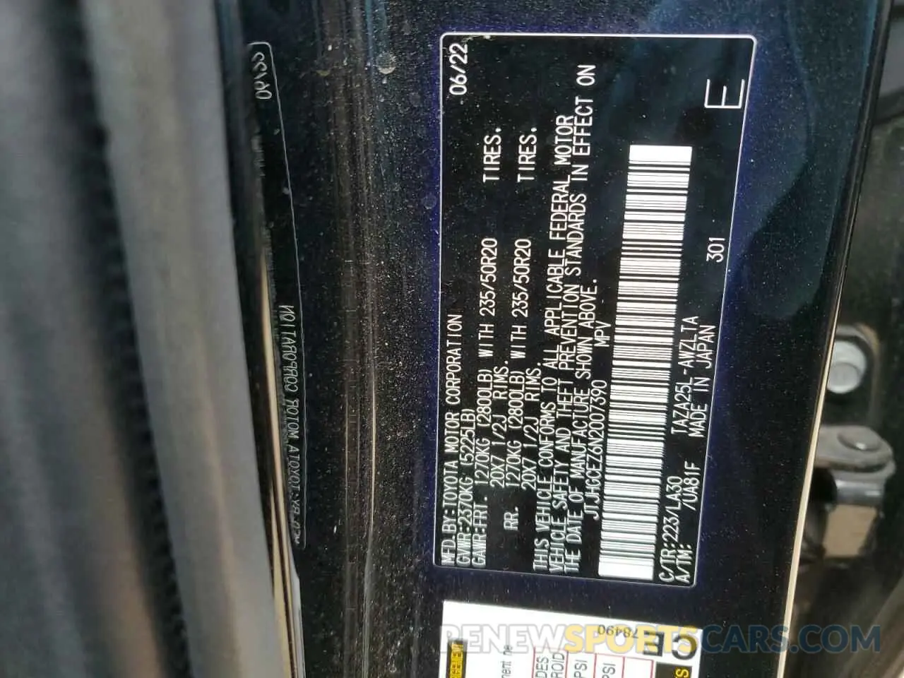 14 fotografías del automóvil dañado JTJHGCEZ6N2007390 LEXUS NX 350 2022