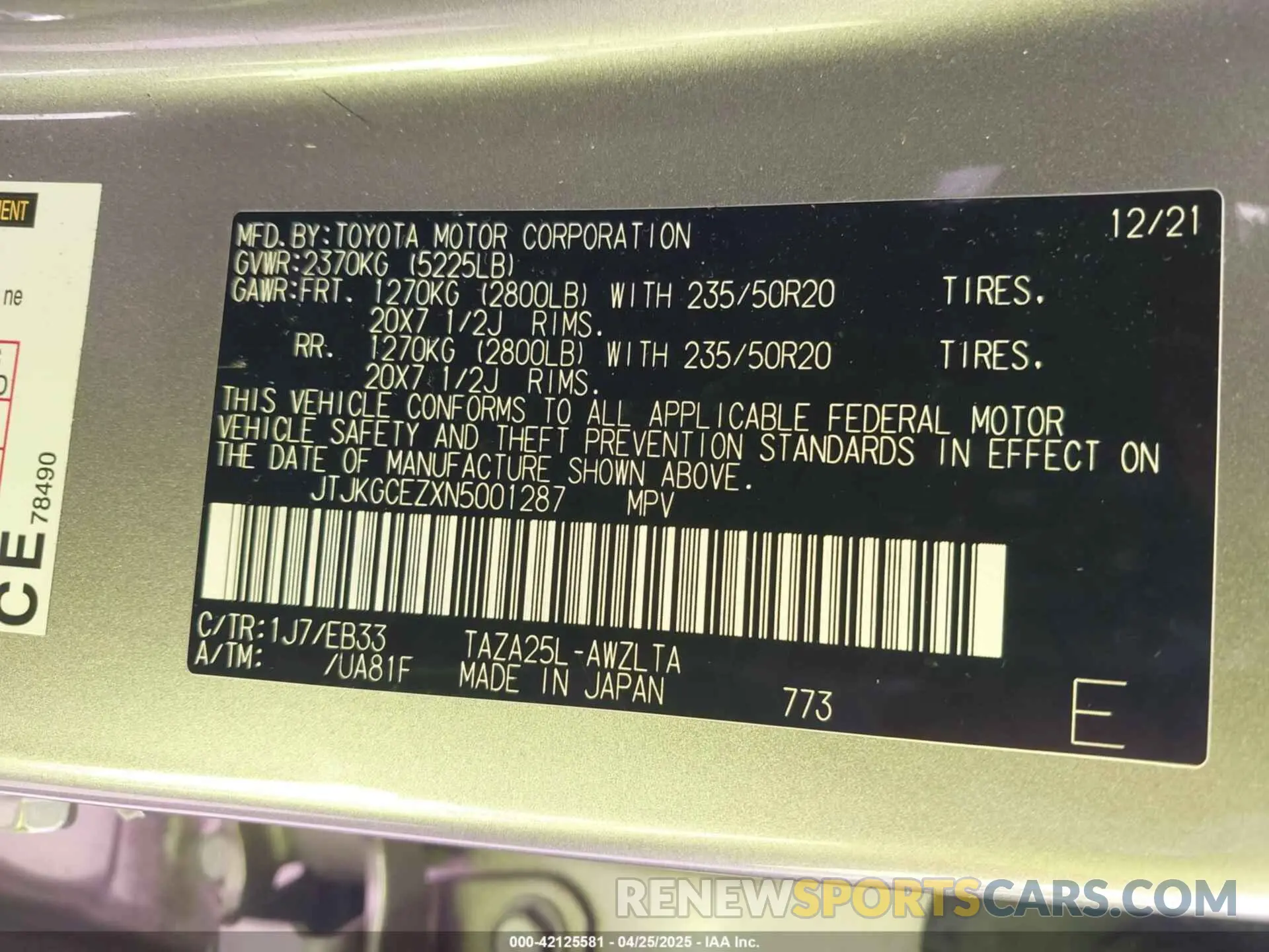 9 fotografías del automóvil dañado JTJKGCEZXN5001287 LEXUS NX 350 2022