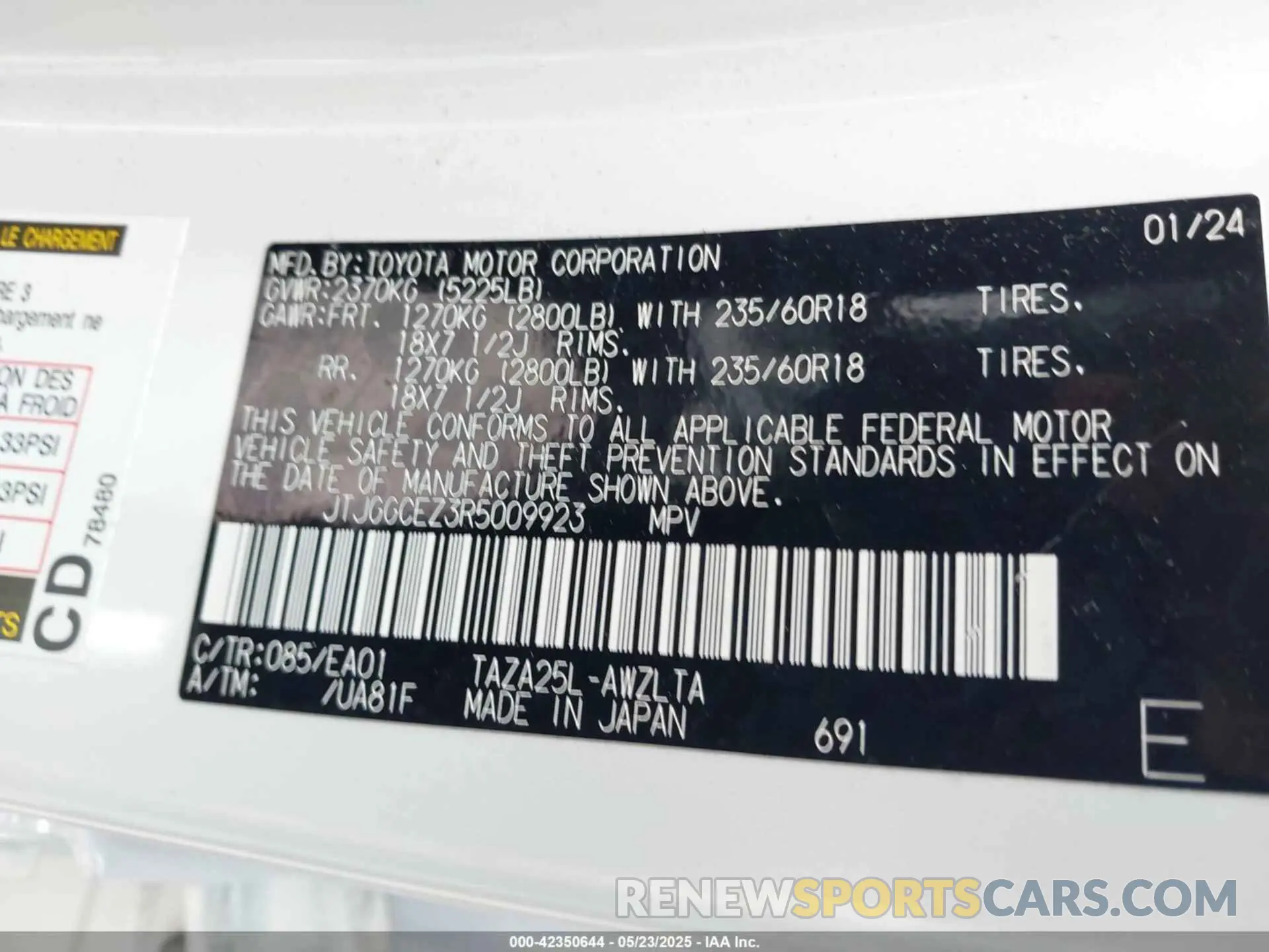 9 fotografías del automóvil dañado JTJGGCEZ3R5009923 LEXUS NX 350 2024