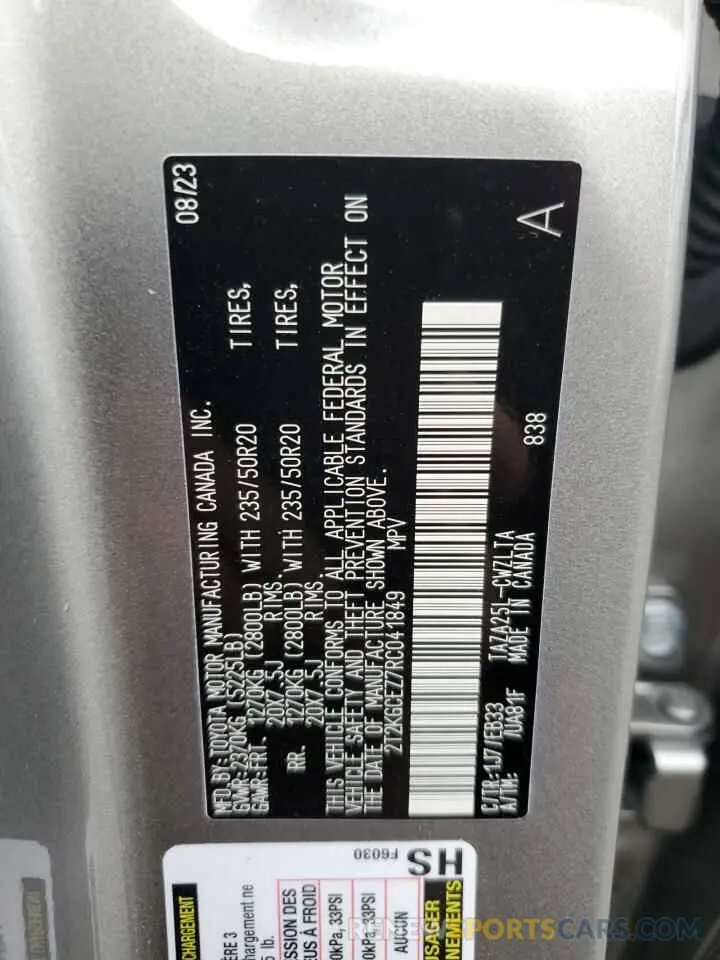 13 fotografías del automóvil dañado 2T2KGCEZ7RC041849 LEXUS NX 350 LUX 2024