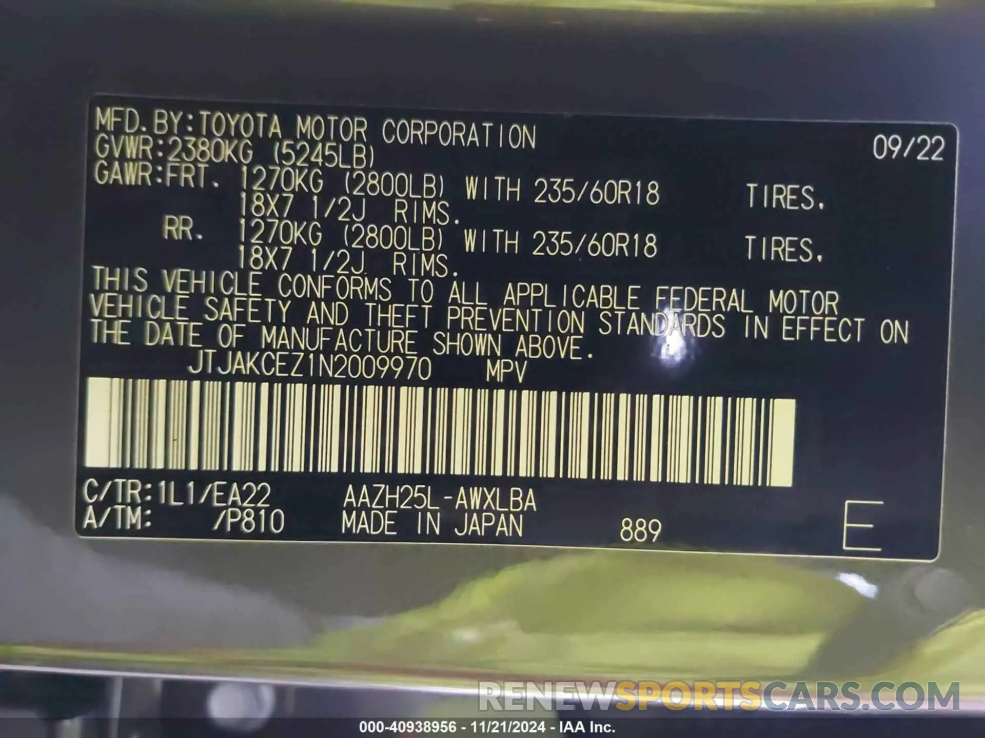 9 fotografías del automóvil dañado JTJAKCEZ1N2009970 LEXUS NX 350H 2022
