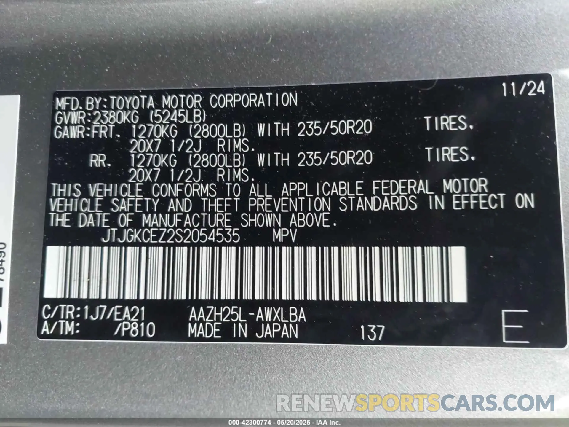 9 fotografías del automóvil dañado JTJGKCEZ2S2054535 LEXUS NX 350H 2025