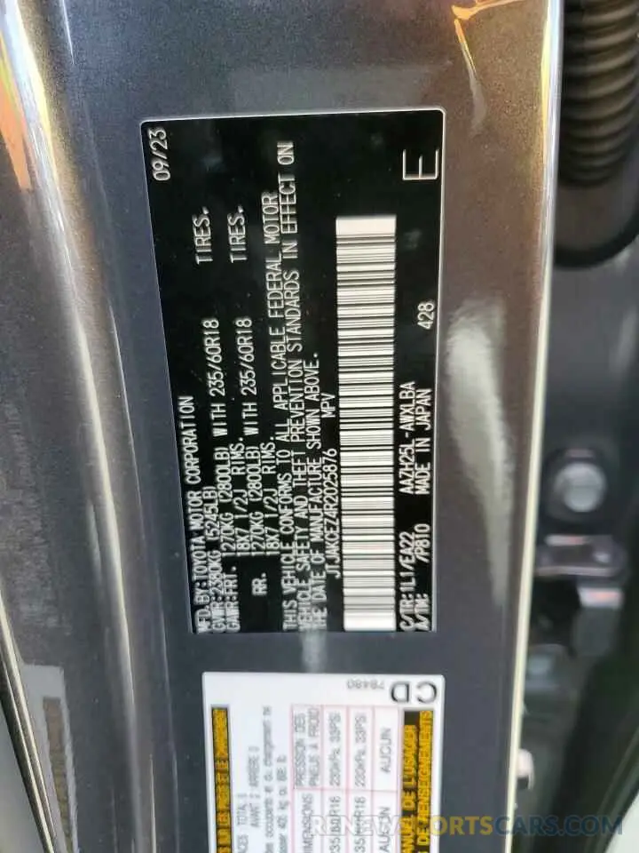 12 fotografías del automóvil dañado JTJAKCEZ4R2025876 LEXUS NX 350H BA 2024