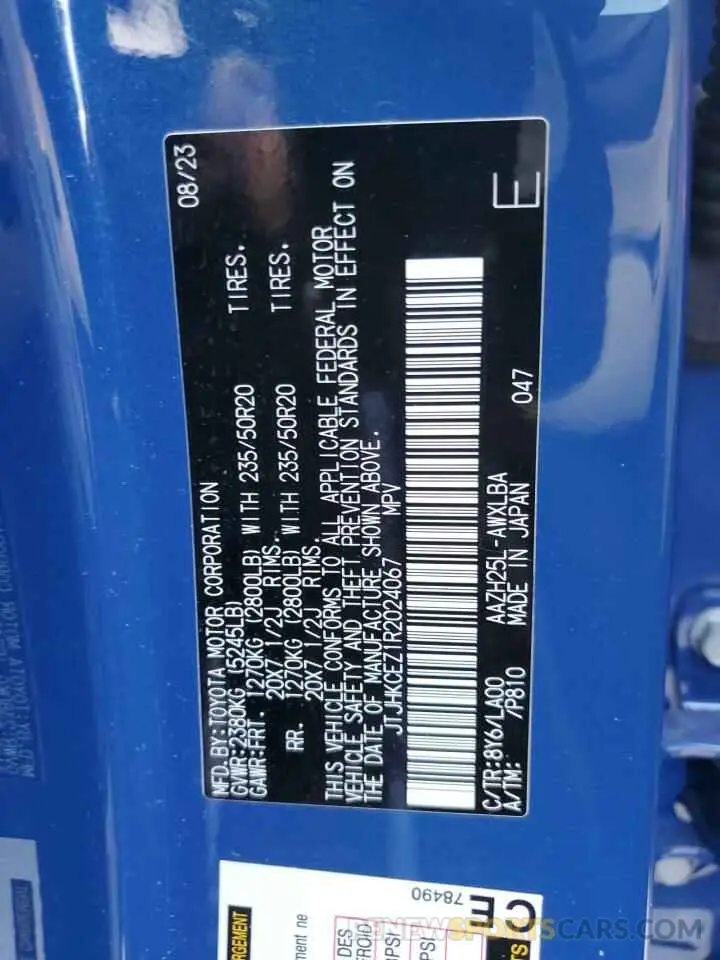 15 fotografías del automóvil dañado JTJHKCEZ1R2024067 LEXUS NX 350H BA 2024