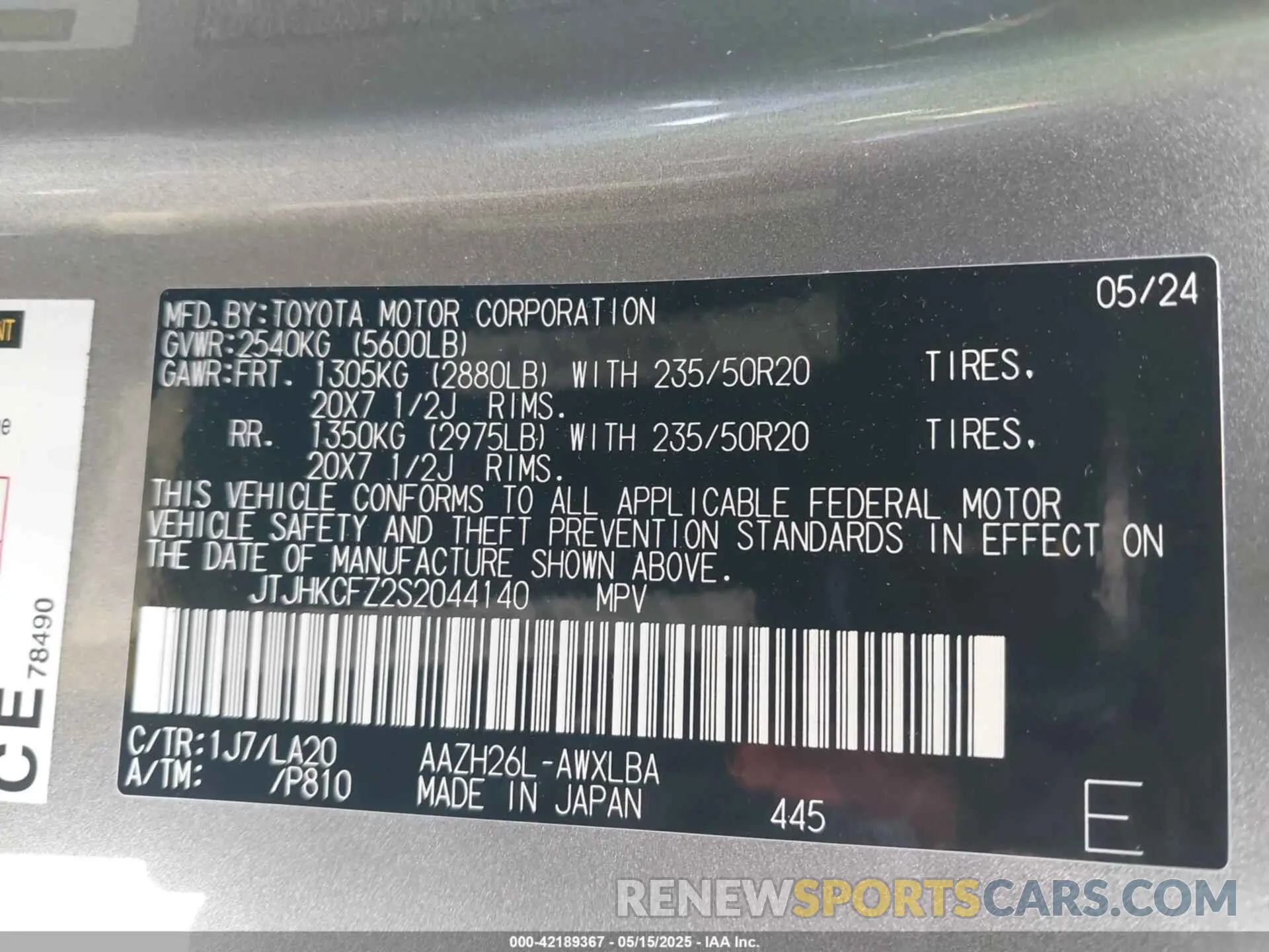 9 fotografías del automóvil dañado JTJHKCFZ2S2044140 LEXUS NX 450H+ 2025