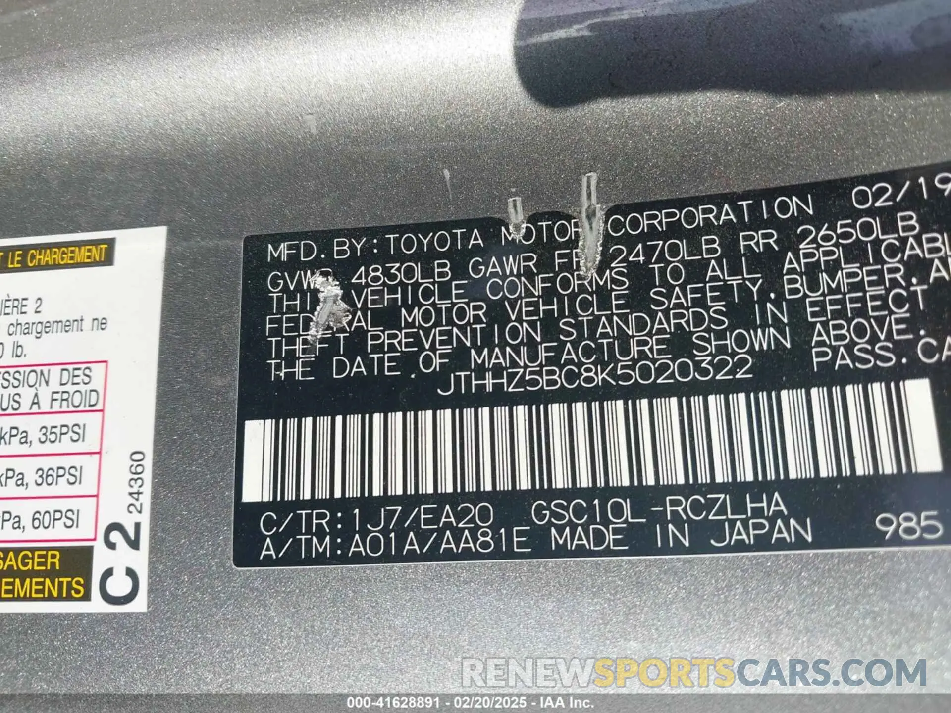 9 fotografías del automóvil dañado JTHHZ5BC8K5020322 LEXUS RC 350 2019