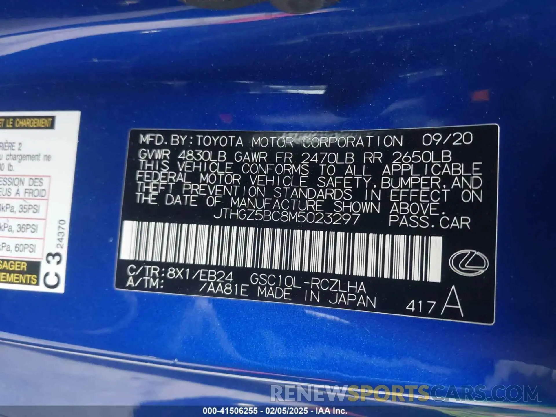 9 fotografías del automóvil dañado JTHGZ5BC8M5023297 LEXUS RC 350 2021