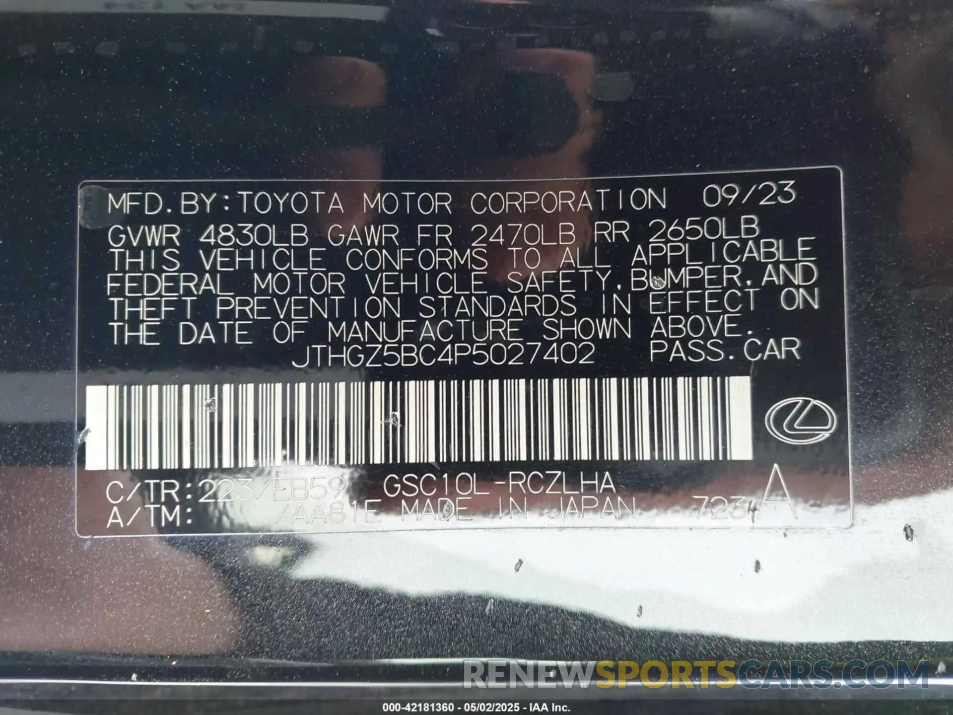9 fotografías del automóvil dañado JTHGZ5BC4P5027402 LEXUS RC 350 2023