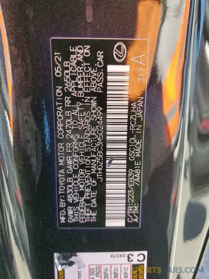 13 fotografías del automóvil dañado JTHGZ5BC3M5024499 LEXUS RC350 2021