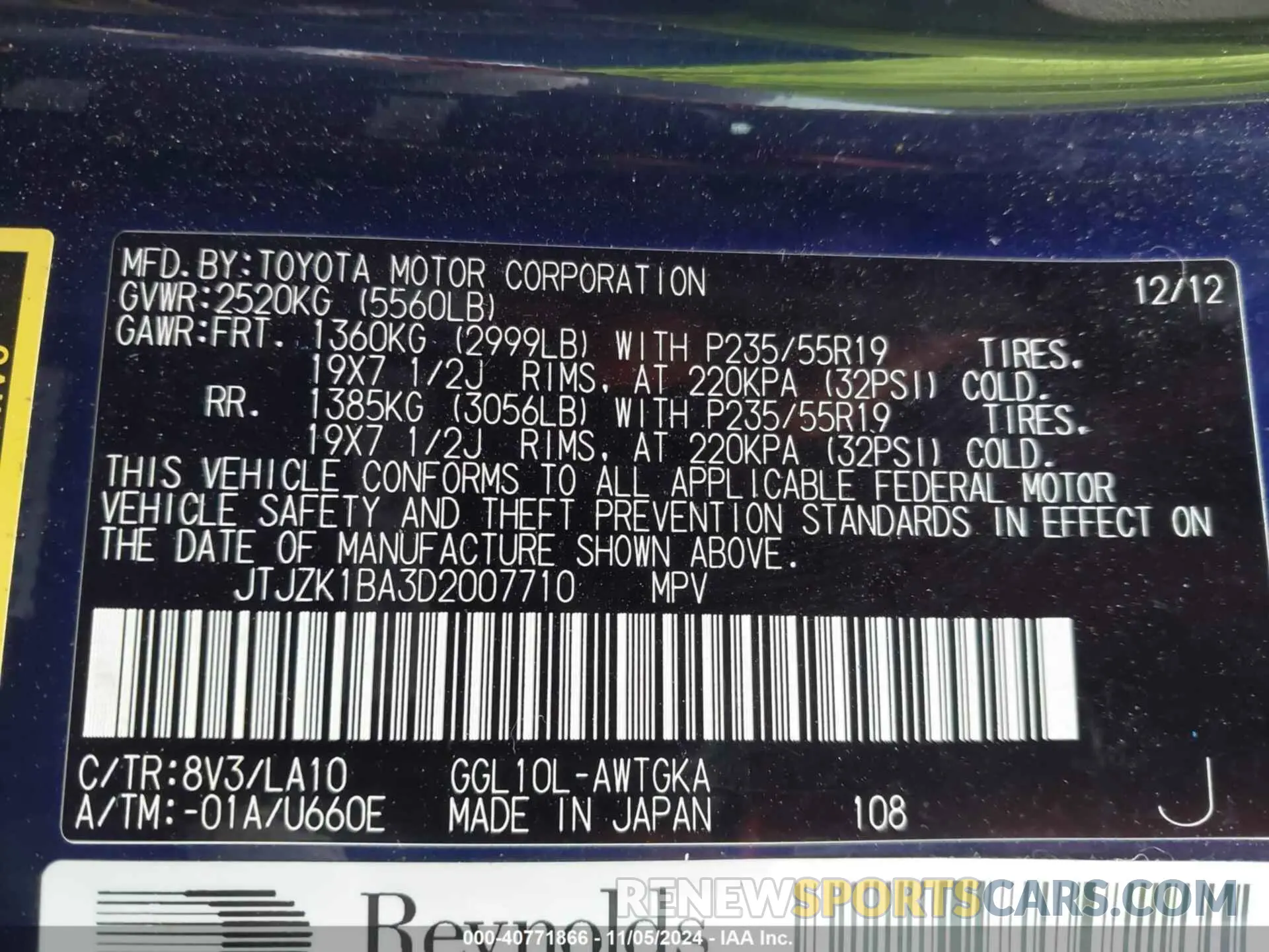 9 fotografías del automóvil dañado JTJZK1BA3D2007710 LEXUS RX 2013