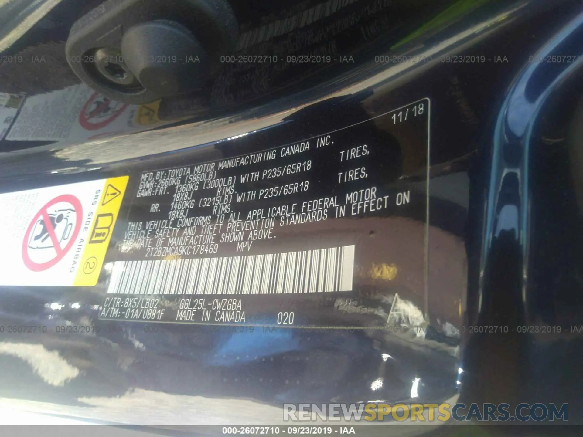 9 fotografías del automóvil dañado 2T2BZMCA9KC178469 LEXUS RX 2019