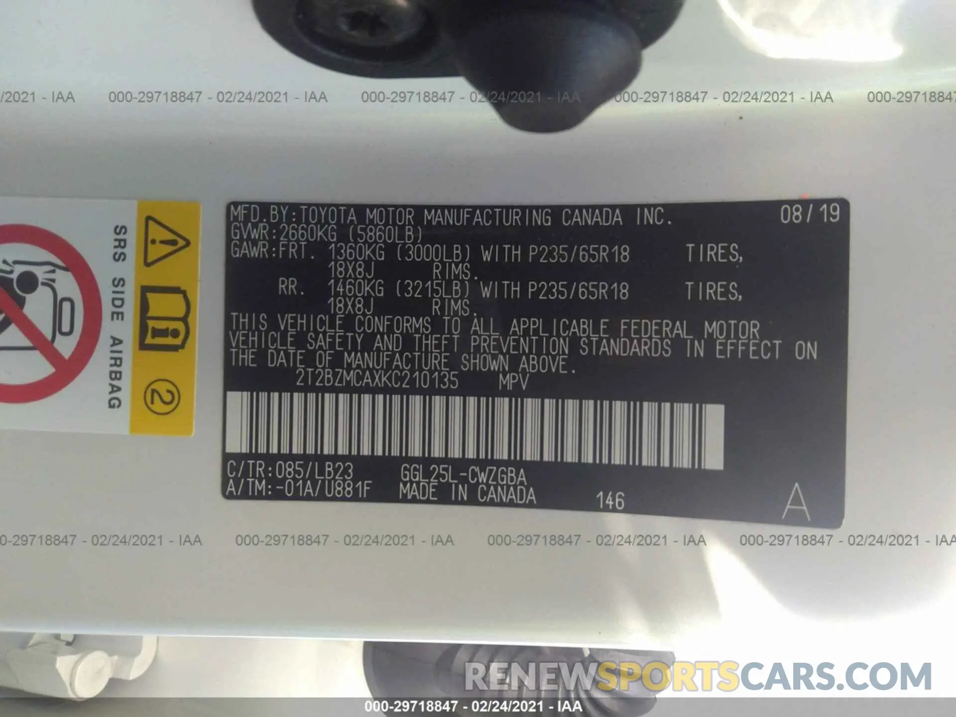 9 fotografías del automóvil dañado 2T2BZMCAXKC210135 LEXUS RX 2019