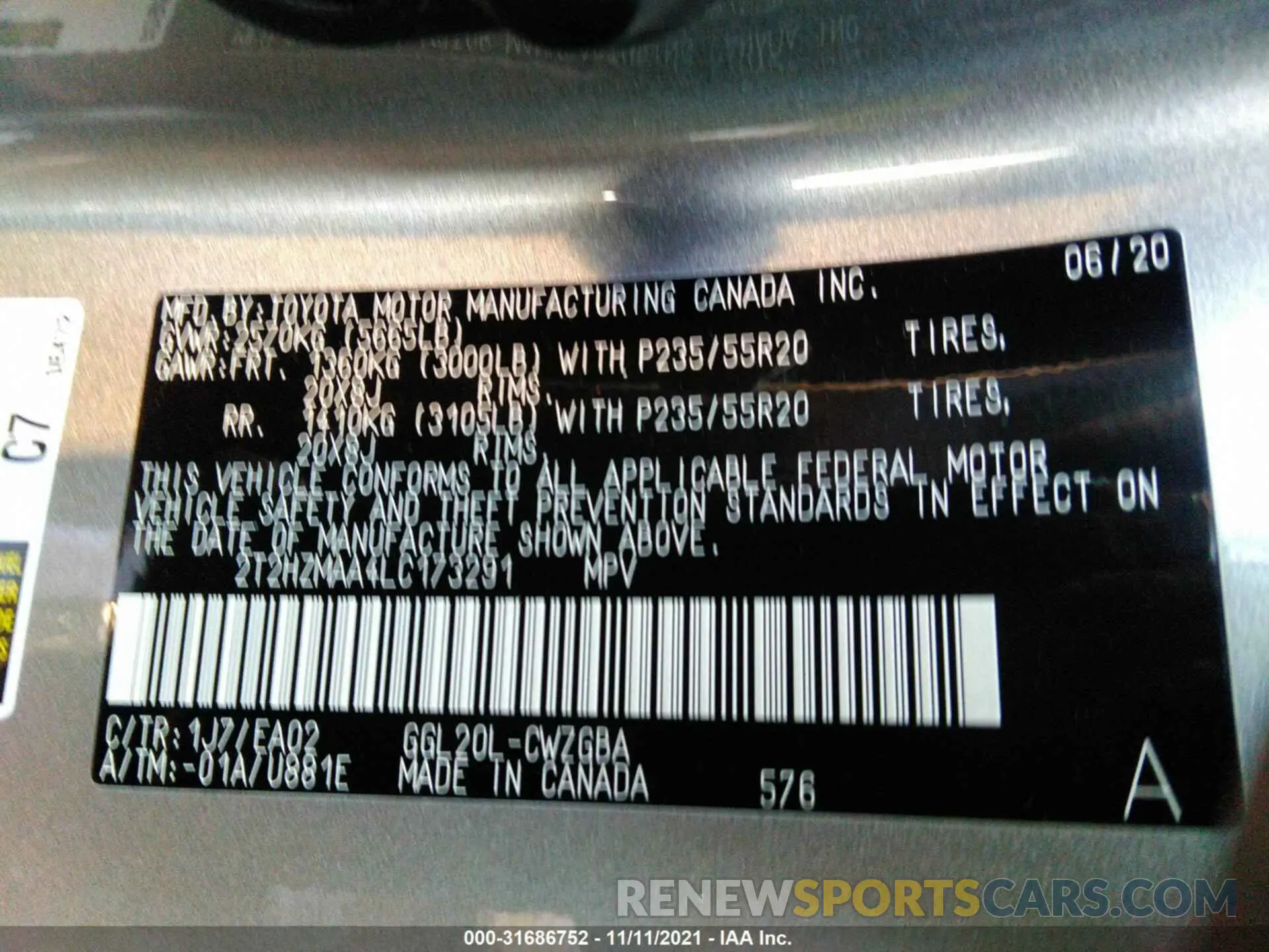9 fotografías del automóvil dañado 2T2HZMAA4LC173291 LEXUS RX 2020