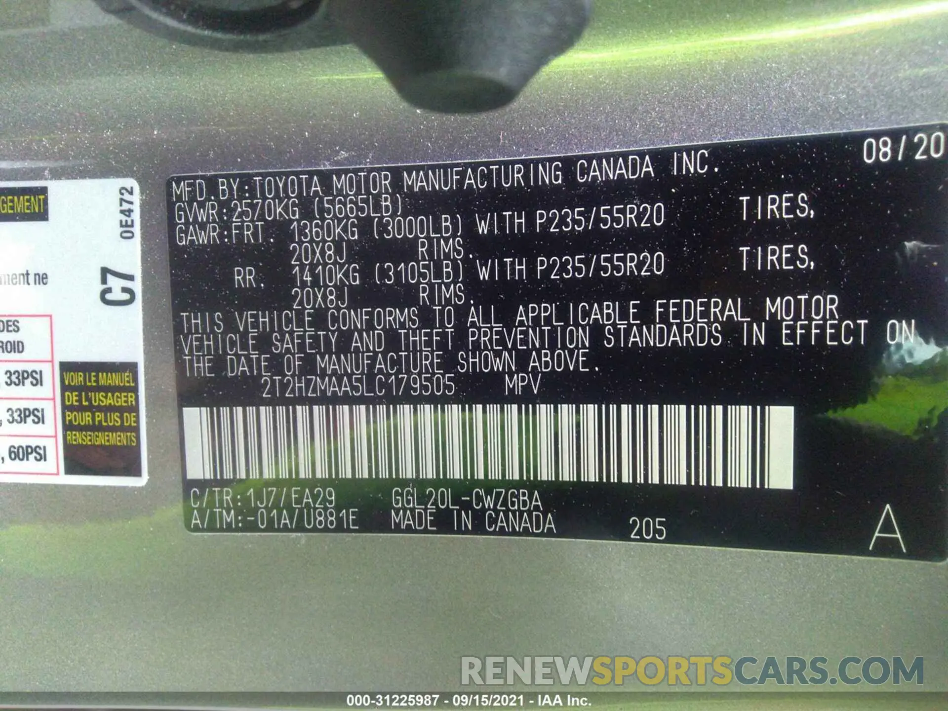 9 fotografías del automóvil dañado 2T2HZMAA5LC179505 LEXUS RX 2020
