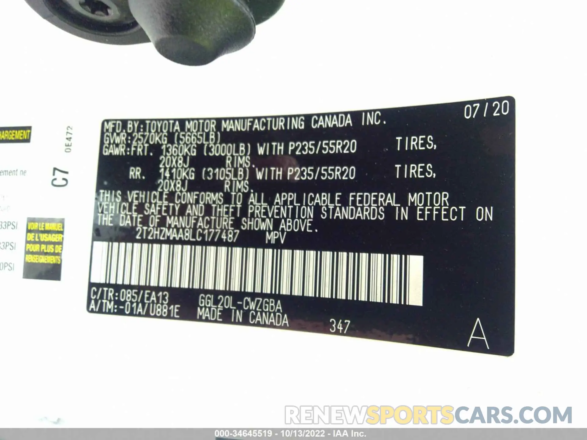 9 fotografías del automóvil dañado 2T2HZMAA8LC177487 LEXUS RX 2020