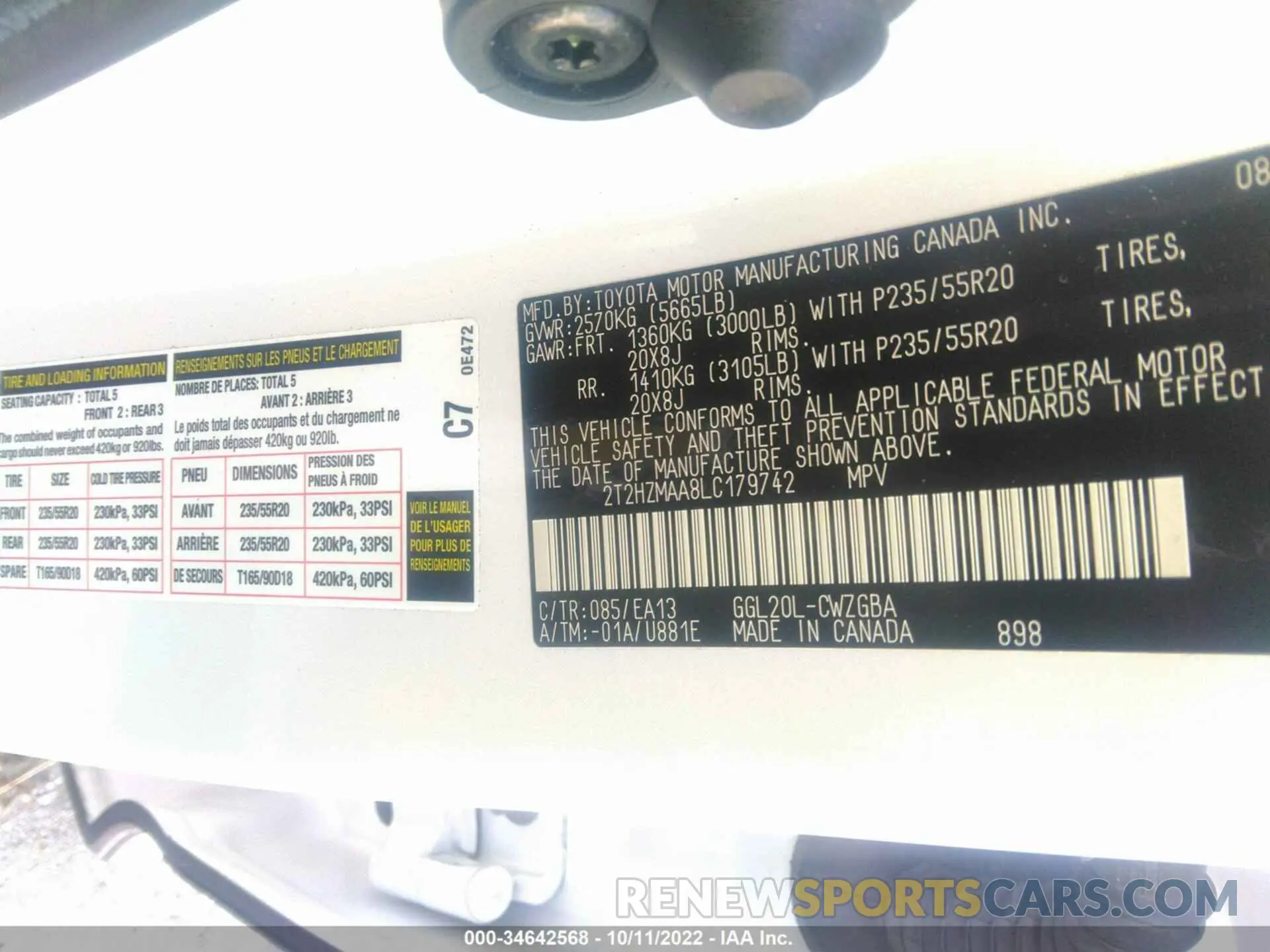 9 fotografías del automóvil dañado 2T2HZMAA8LC179742 LEXUS RX 2020