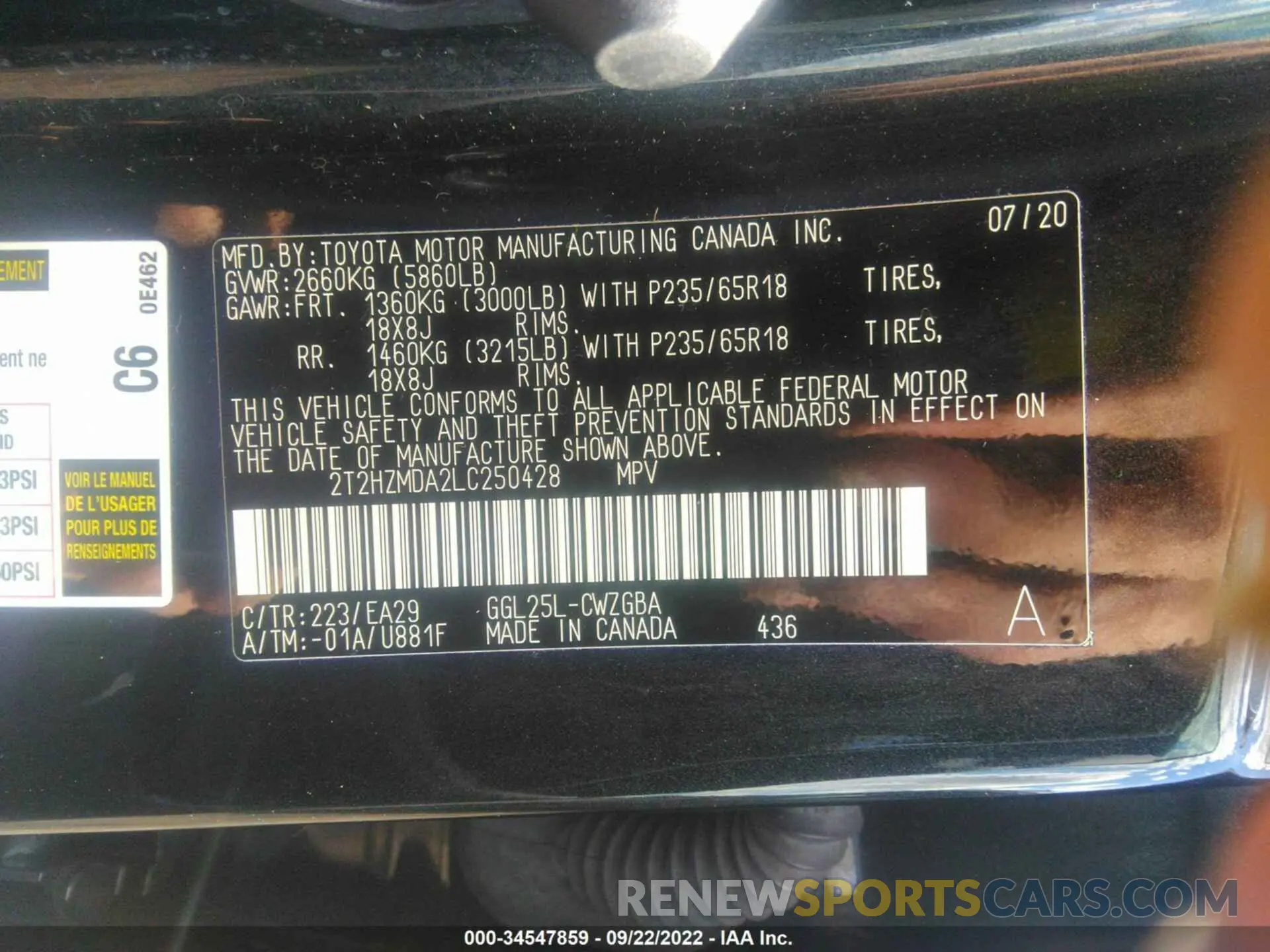 9 fotografías del automóvil dañado 2T2HZMDA2LC250428 LEXUS RX 2020
