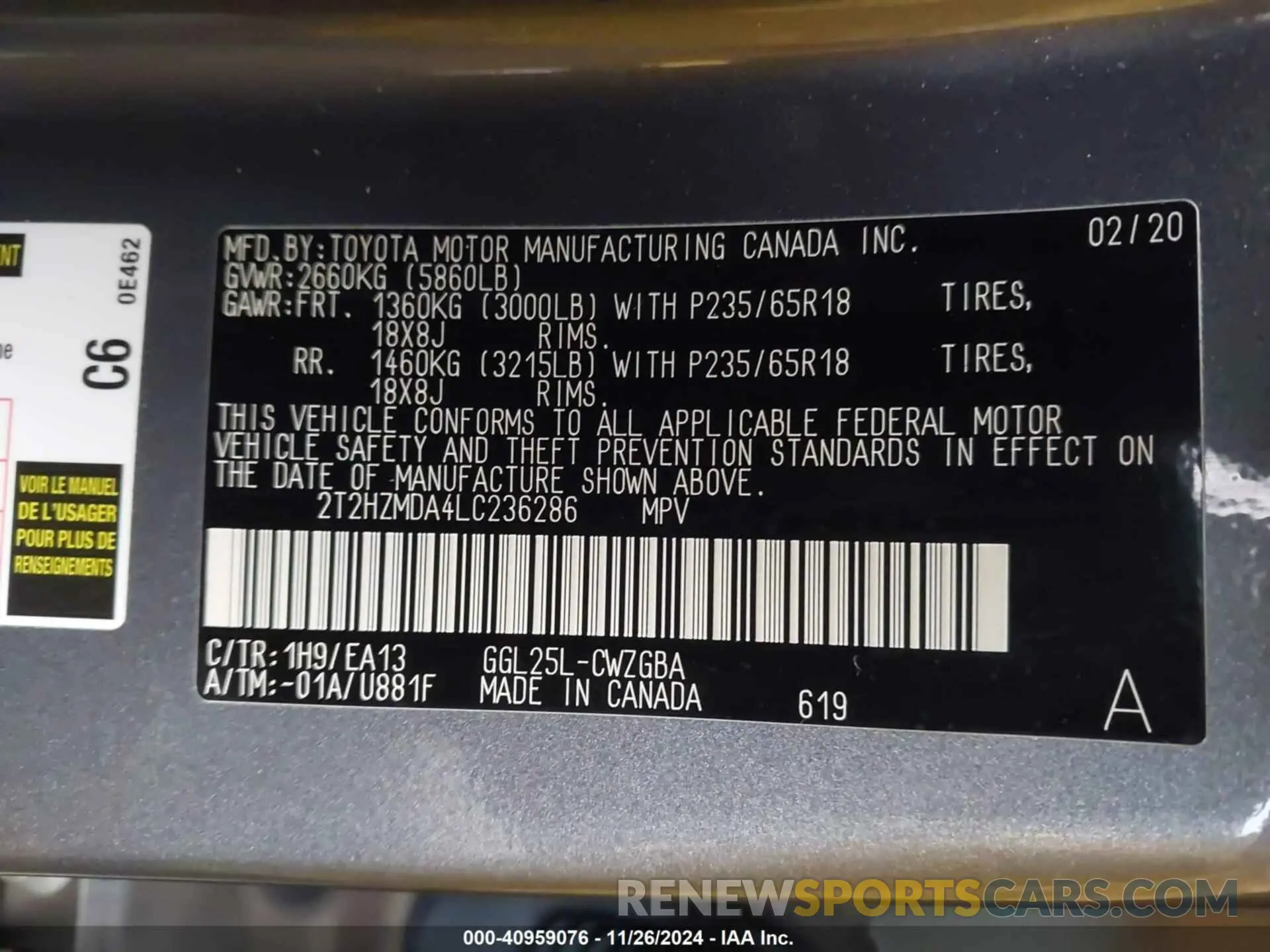 9 fotografías del automóvil dañado 2T2HZMDA4LC236286 LEXUS RX 2020