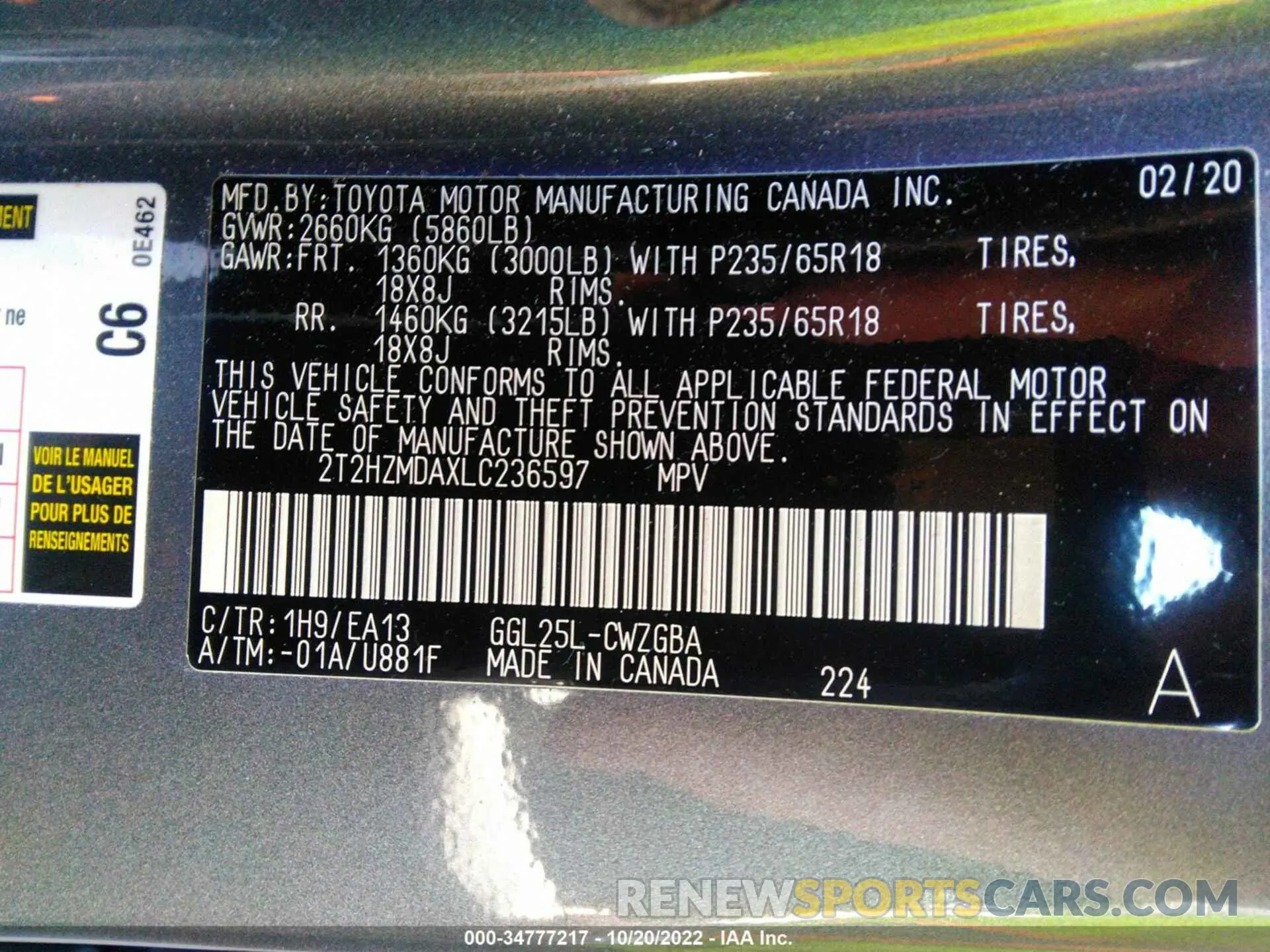 9 fotografías del automóvil dañado 2T2HZMDAXLC236597 LEXUS RX 2020