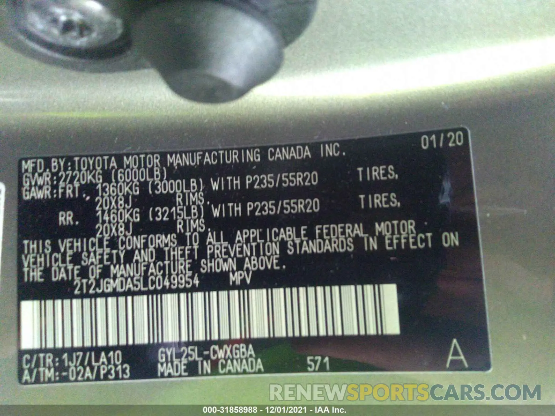 9 fotografías del automóvil dañado 2T2JGMDA5LC049954 LEXUS RX 2020
