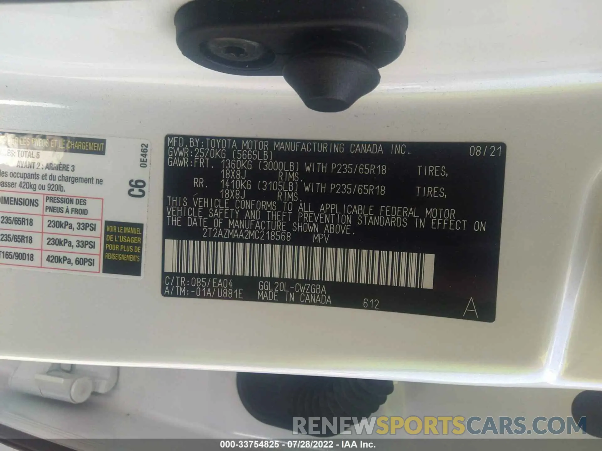 9 fotografías del automóvil dañado 2T2AZMAA2MC218568 LEXUS RX 2021