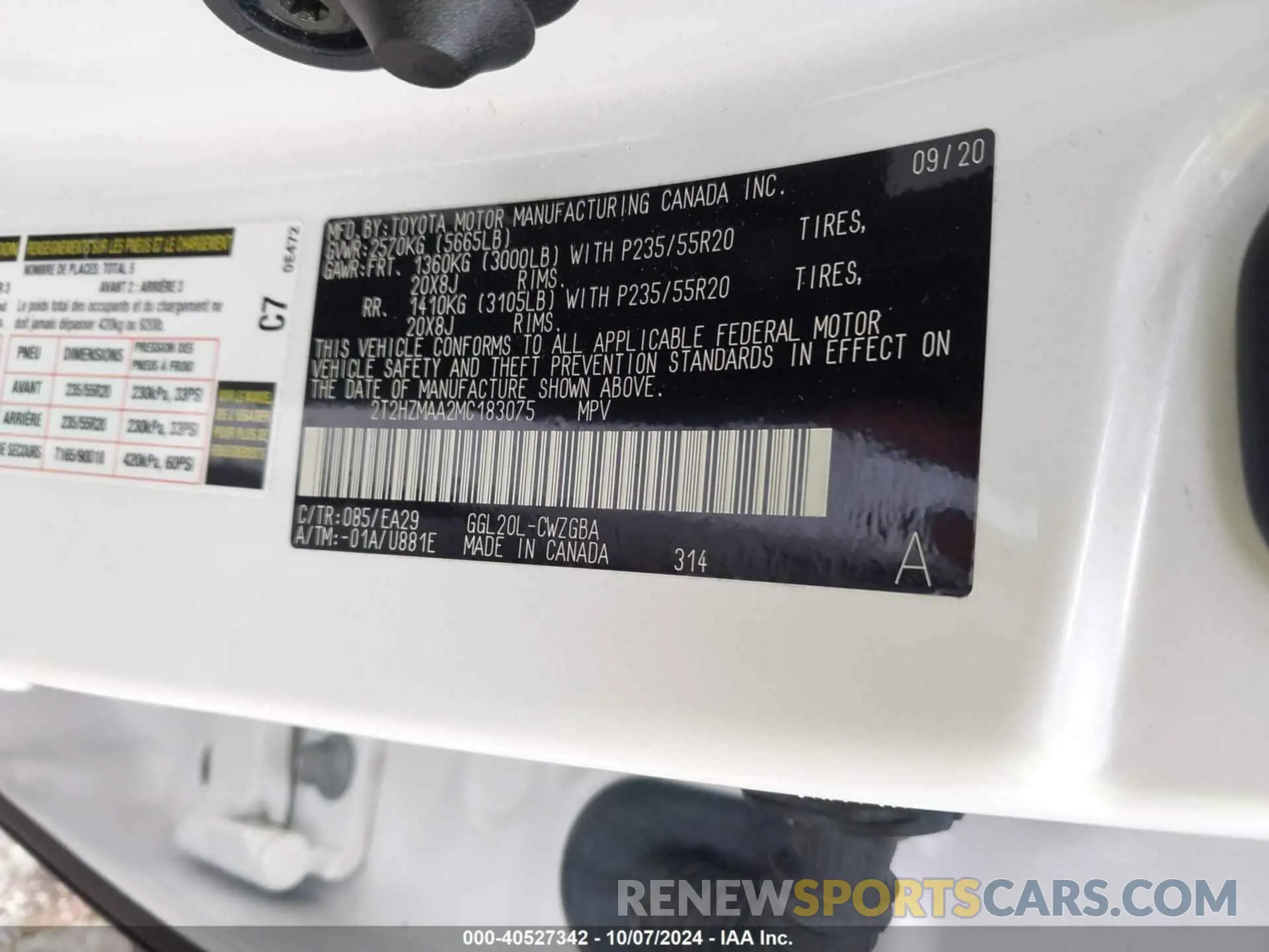 9 fotografías del automóvil dañado 2T2HZMAA2MC183075 LEXUS RX 2021