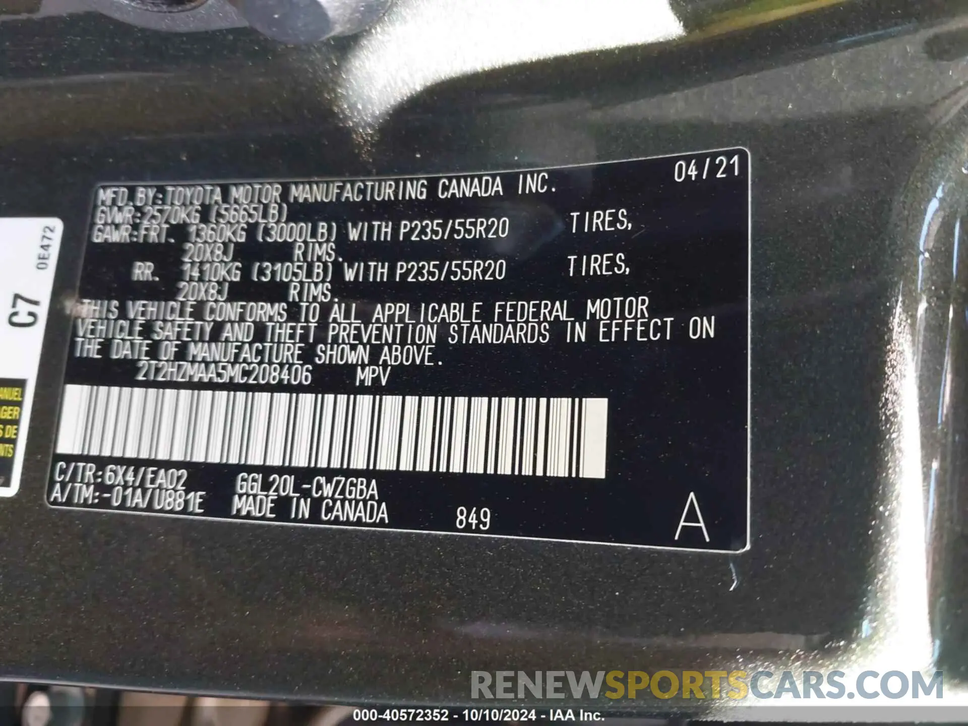 9 fotografías del automóvil dañado 2T2HZMAA5MC208406 LEXUS RX 2021