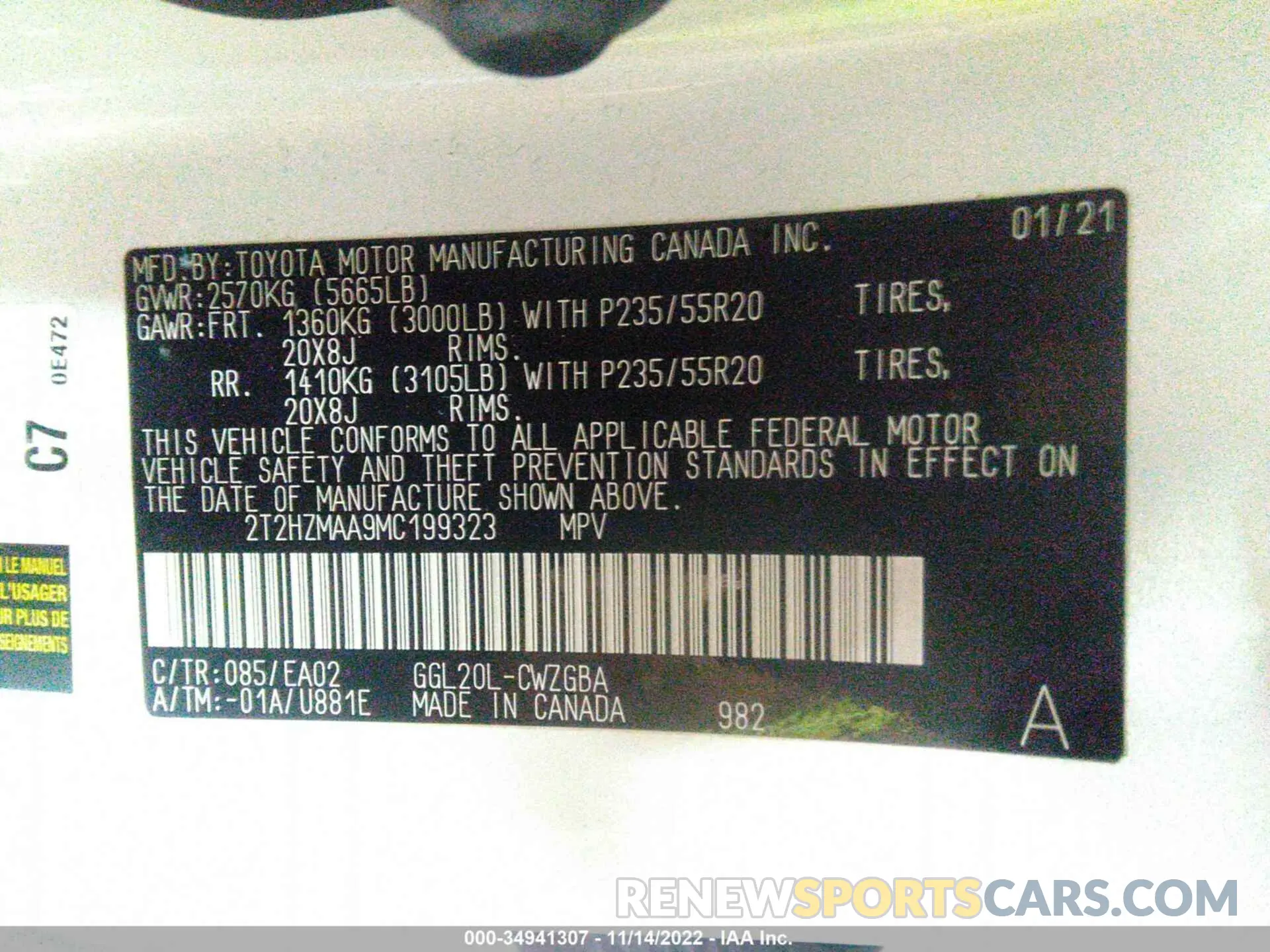 9 fotografías del automóvil dañado 2T2HZMAA9MC199323 LEXUS RX 2021