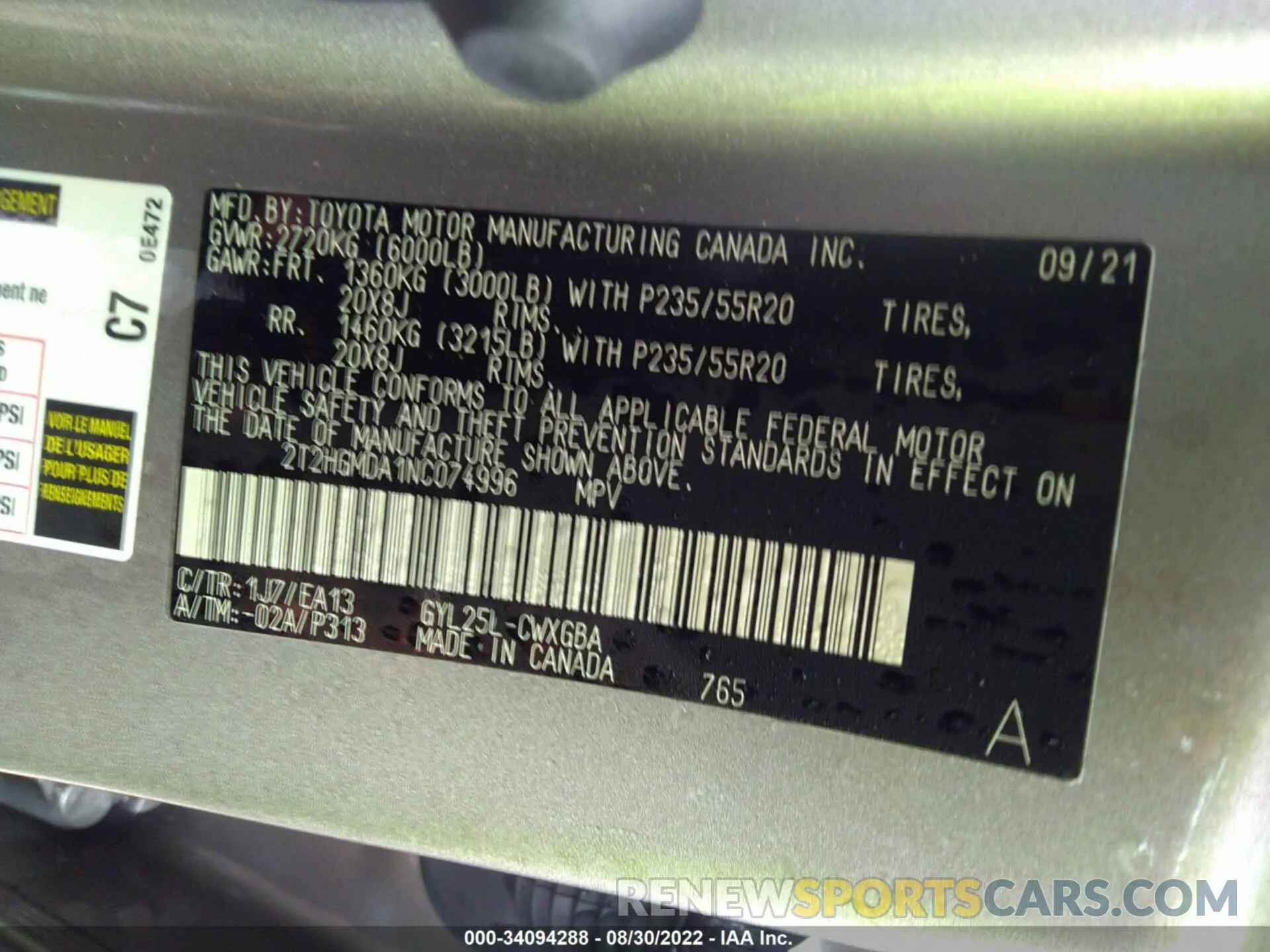 9 fotografías del automóvil dañado 2T2HGMDA1NC074996 LEXUS RX 2022