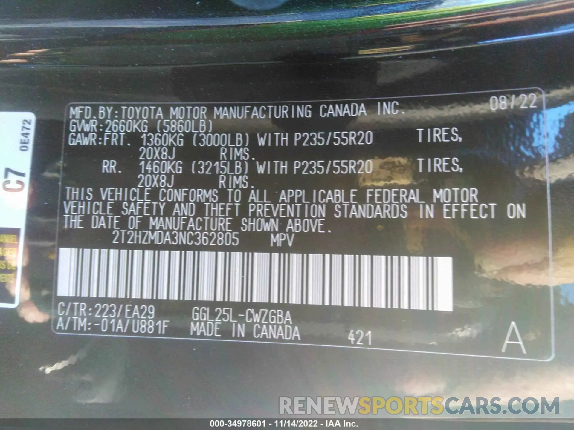 9 fotografías del automóvil dañado 2T2HZMDA3NC362805 LEXUS RX 2022