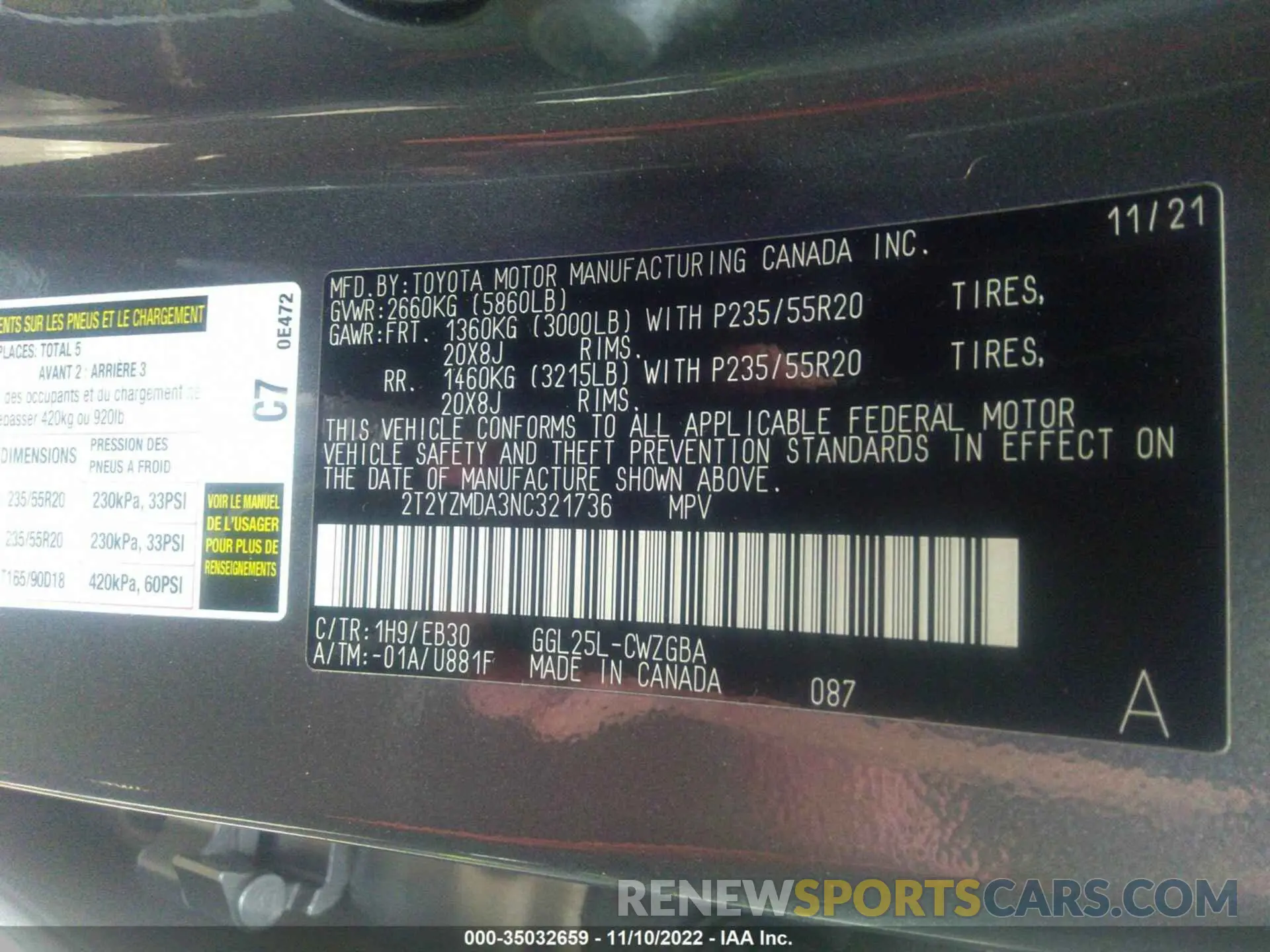 9 fotografías del automóvil dañado 2T2YZMDA3NC321736 LEXUS RX 2022