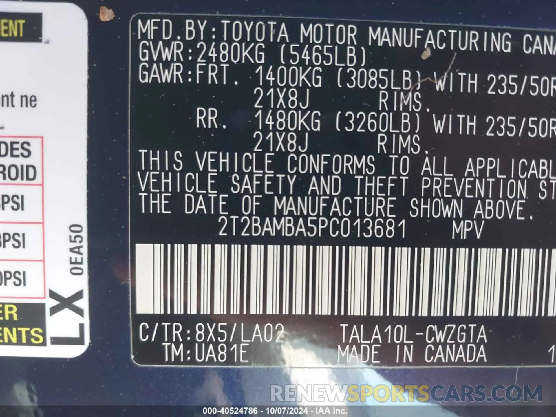 9 fotografías del automóvil dañado 2T2BAMBAXPC21C553 LEXUS RX 2023