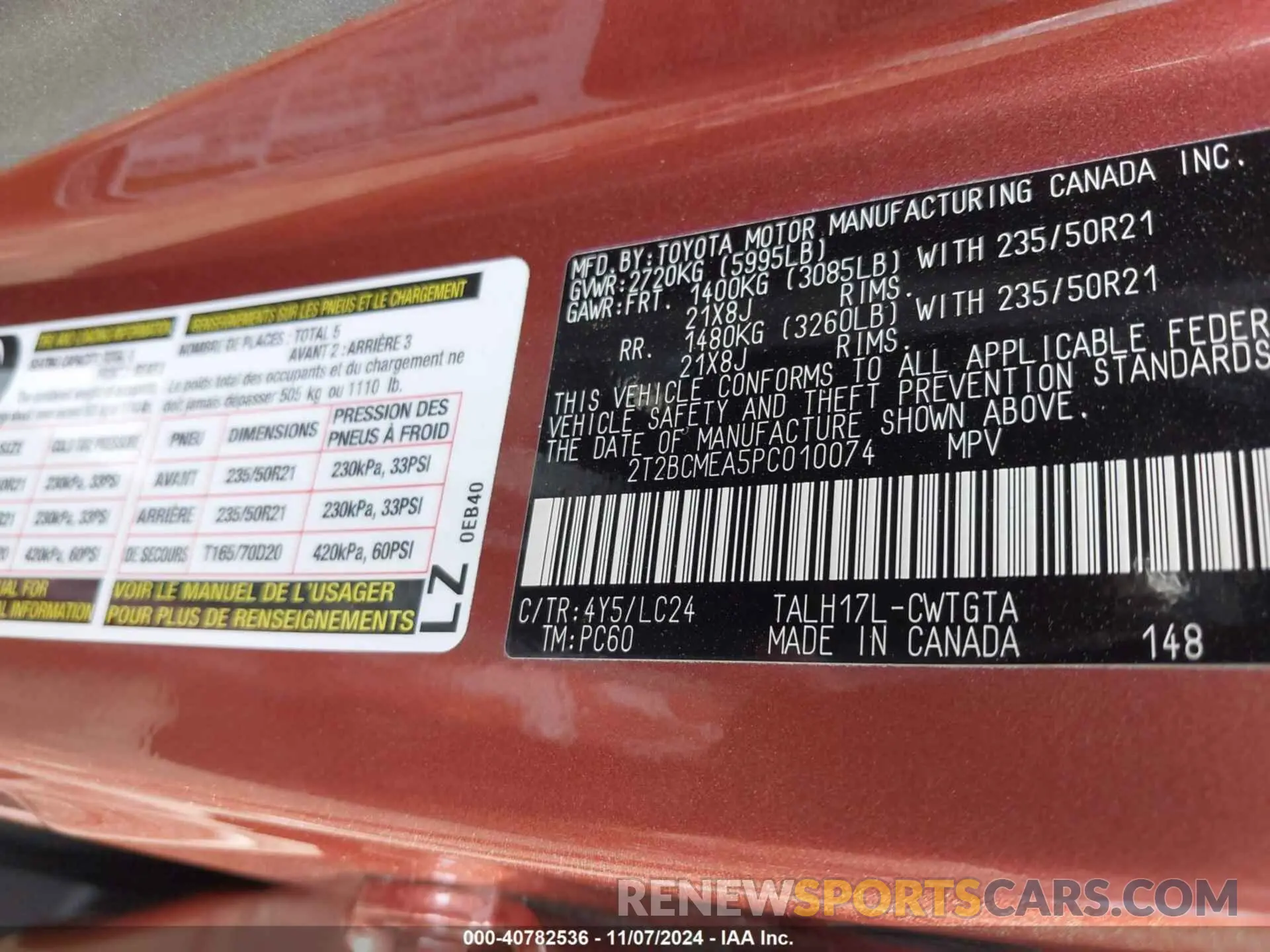 9 fotografías del automóvil dañado 2T2BCMEA5PC010074 LEXUS RX 2023