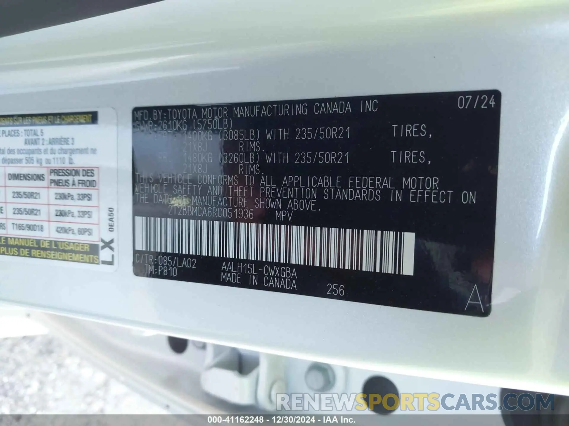 9 fotografías del automóvil dañado 2T2BBMCA6RC051936 LEXUS RX 2024